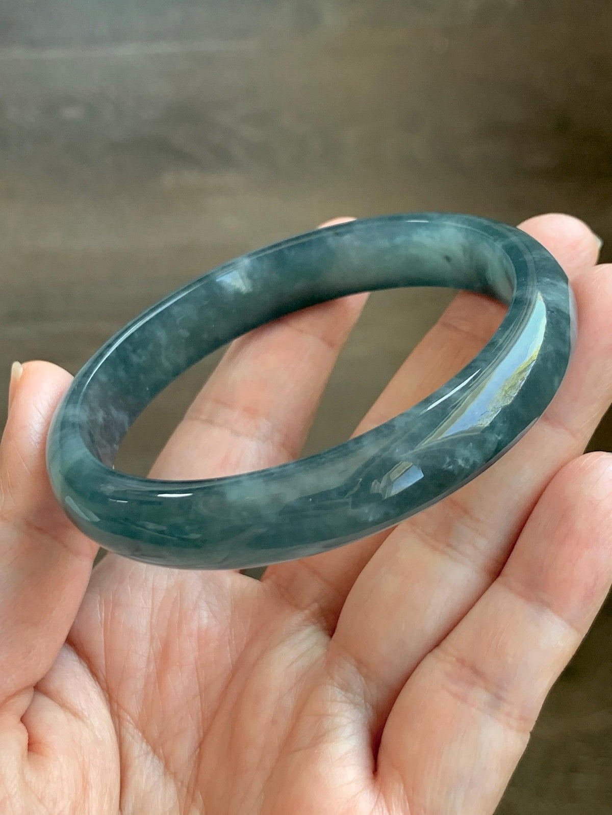 Certified Natural Grade A Guatemalan Icy Translucent Dark Dusty Aegean Blue Jade Jadeite Wide Bangle 59.3mm 7.33” 43g 天然冰危深蓝翡翠正圈宽版手镯 985