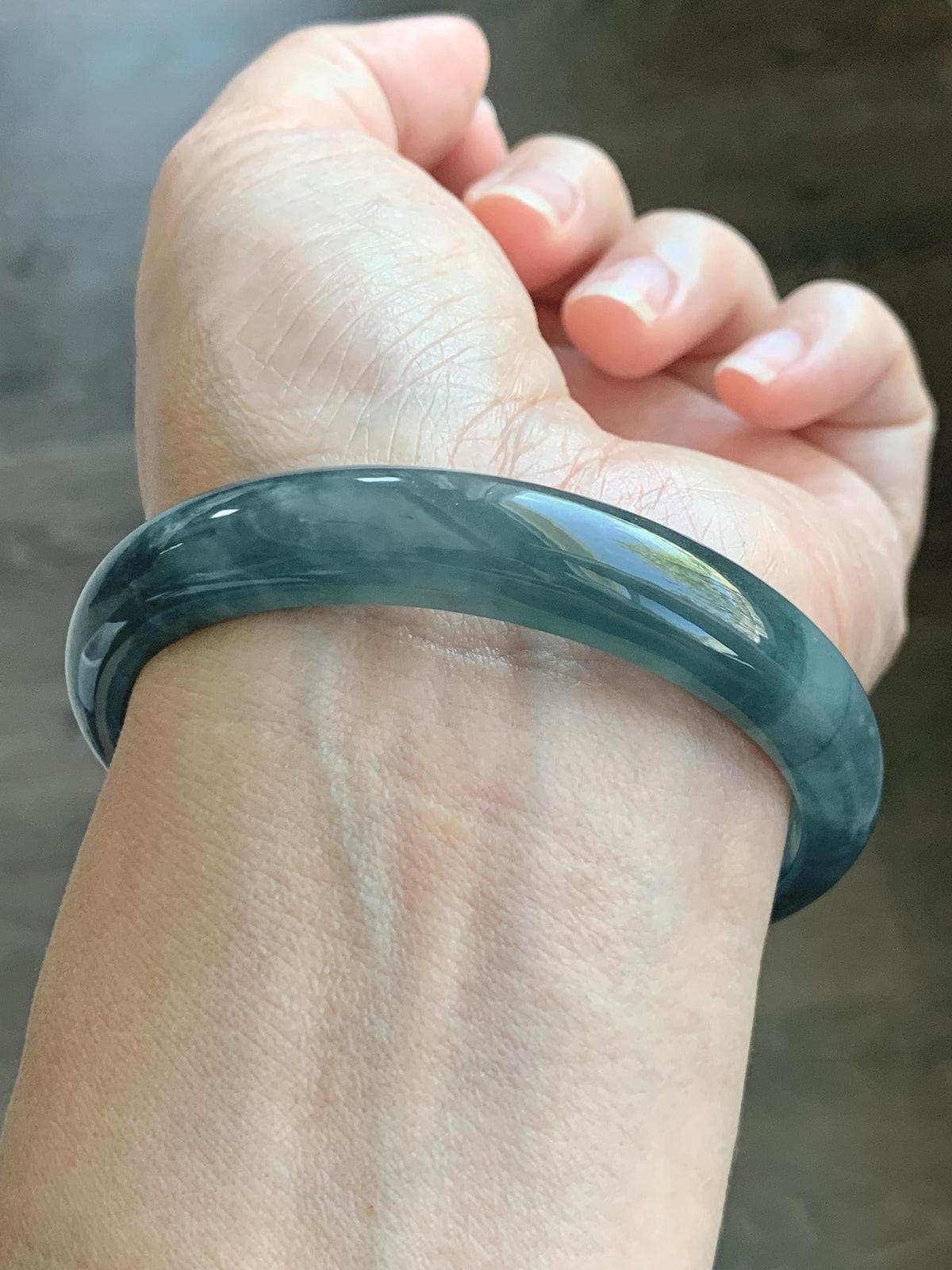 Certified Natural Grade A Guatemalan Icy Translucent Dark Dusty Aegean Blue Jade Jadeite Wide Bangle 59.3mm 7.33” 43g 天然冰危深蓝翡翠正圈宽版手镯 985