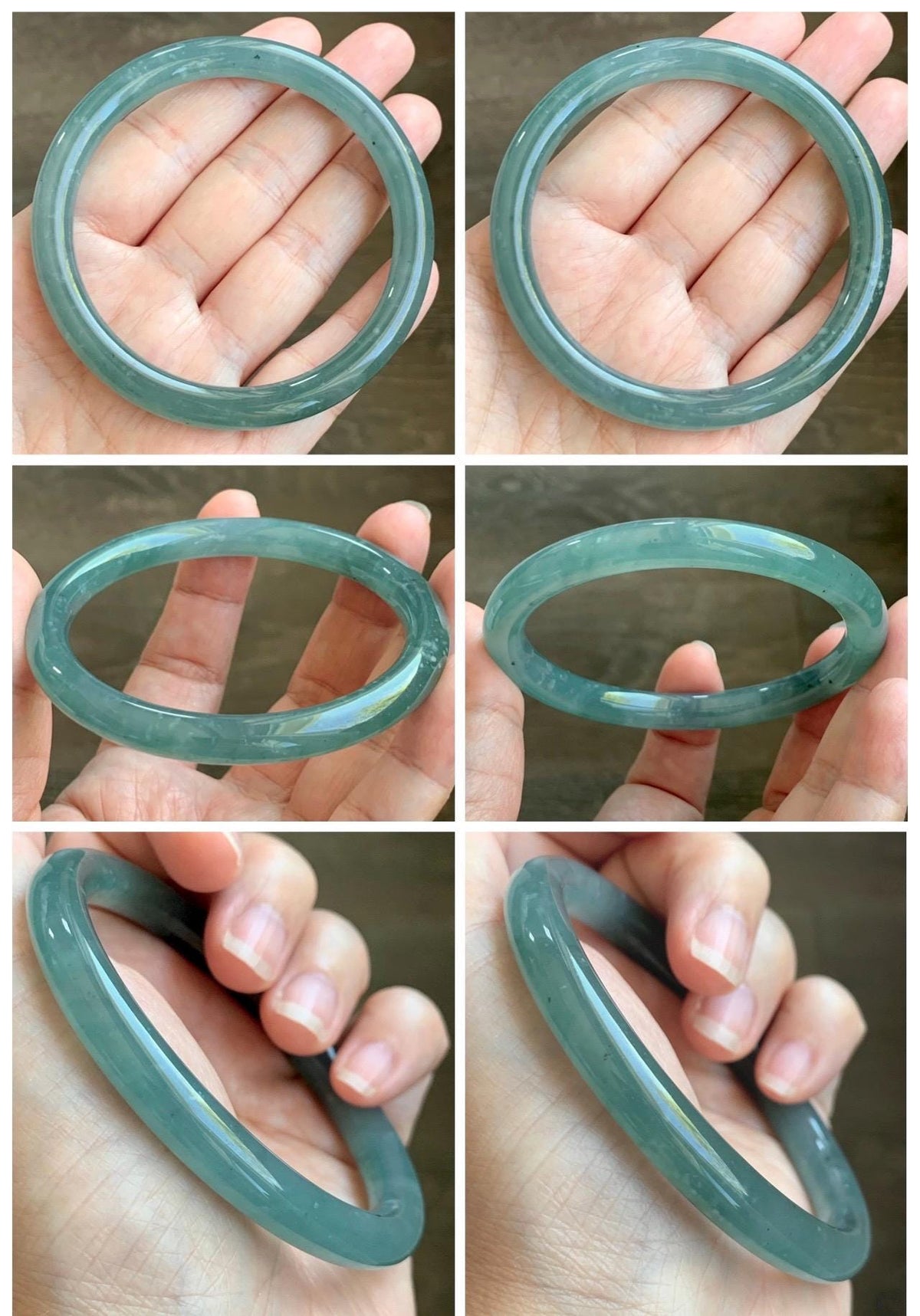 Certified Natural Grade A Guatemalan Icy Translucent Dusty Teal Green Jade Jadeite Bangle Bracelet 60mm 7.42” 35g 天然冰危蓝绿翡翠圆条手镯 949
