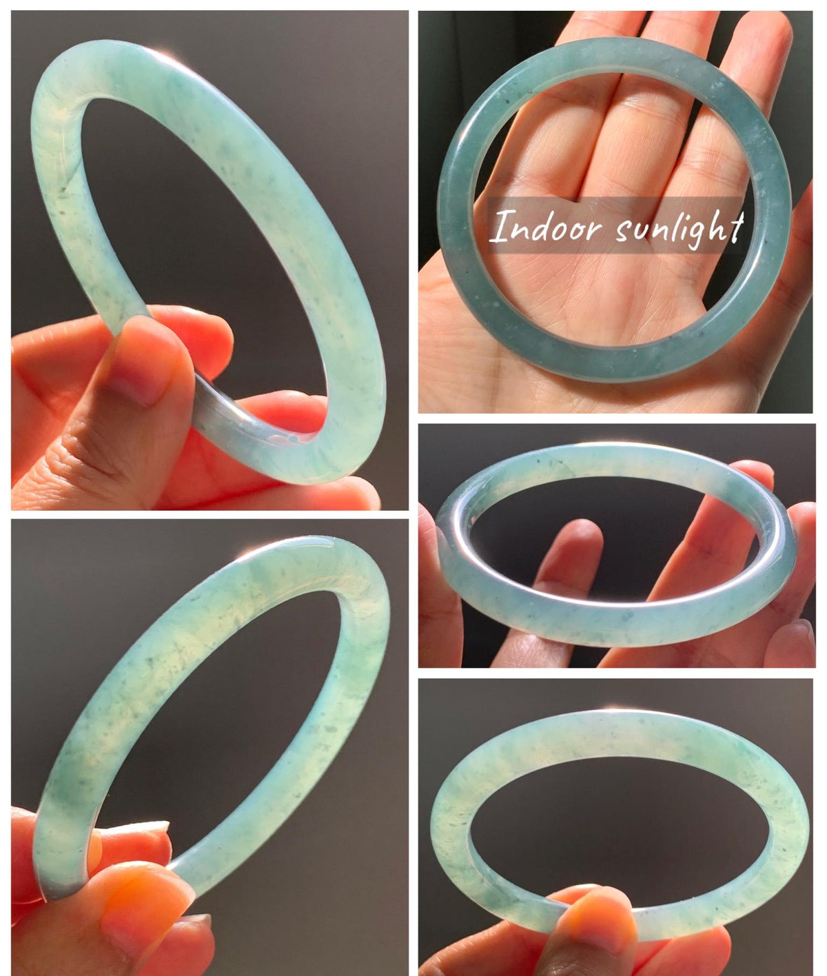 Certified Natural Grade A Guatemalan Icy Translucent Dusty Teal Green Jade Jadeite Bangle Bracelet 60mm 7.42” 35g 天然冰危蓝绿翡翠圆条手镯 949