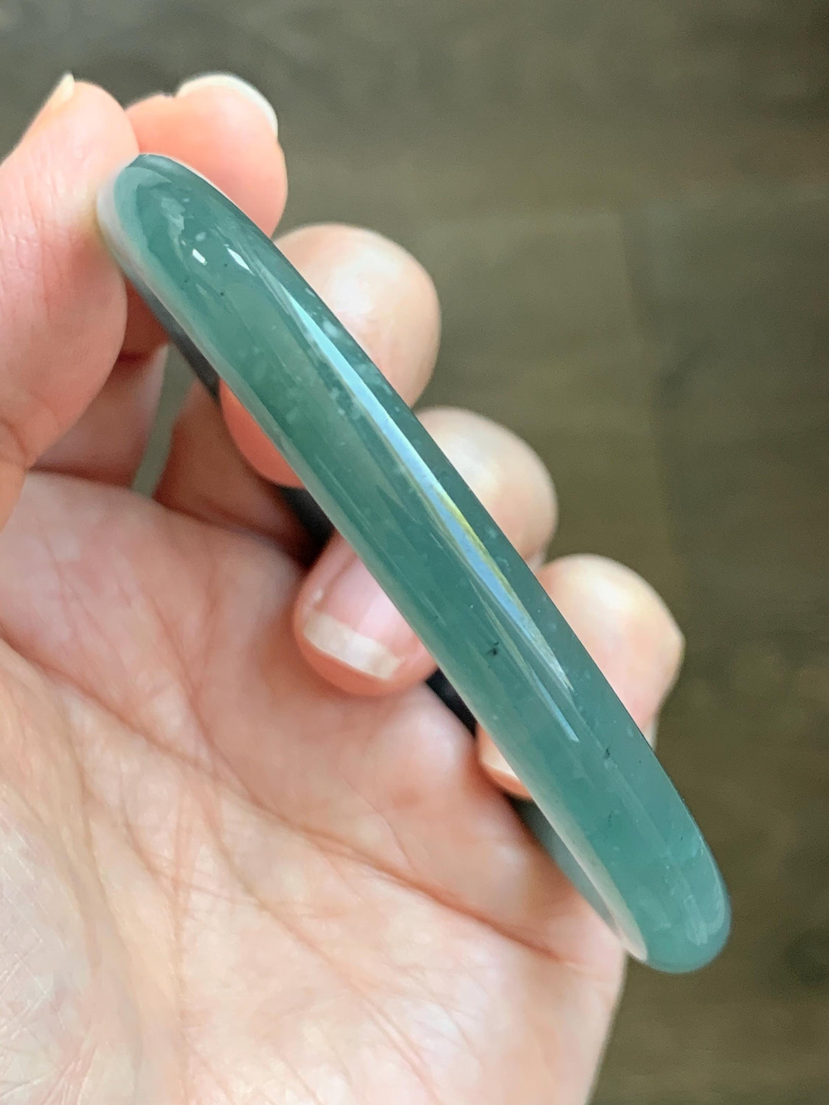 Certified Natural Grade A Guatemalan Icy Translucent Dusty Teal Green Jade Jadeite Bangle Bracelet 60mm 7.42” 35g 天然冰危蓝绿翡翠圆条手镯 949