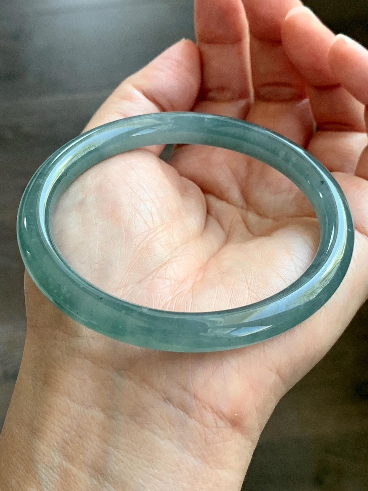 Certified Natural Grade A Guatemalan Icy Translucent Dusty Teal Green Jade Jadeite Bangle Bracelet 60mm 7.42” 35g 天然冰危蓝绿翡翠圆条手镯 949