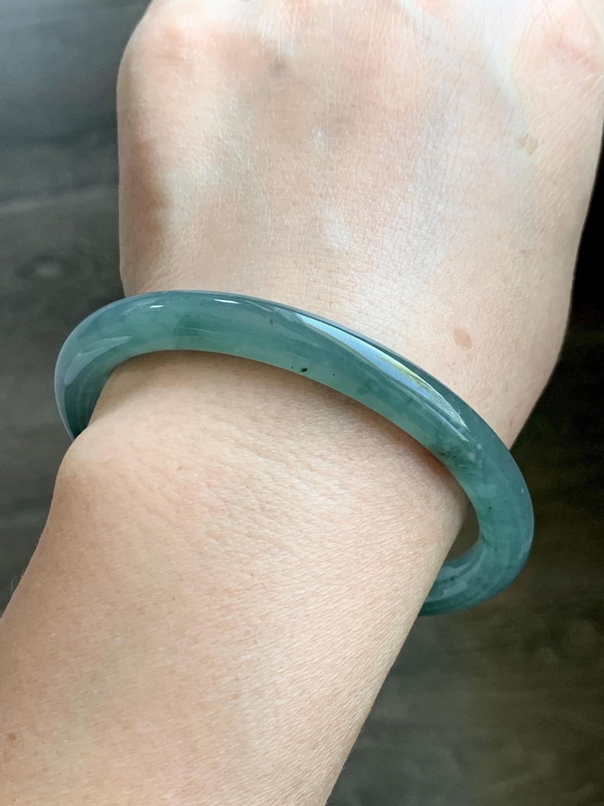 Certified Natural Grade A Guatemalan Icy Translucent Dusty Teal Green Jade Jadeite Bangle Bracelet 60mm 7.42” 35g 天然冰危蓝绿翡翠圆条手镯 949