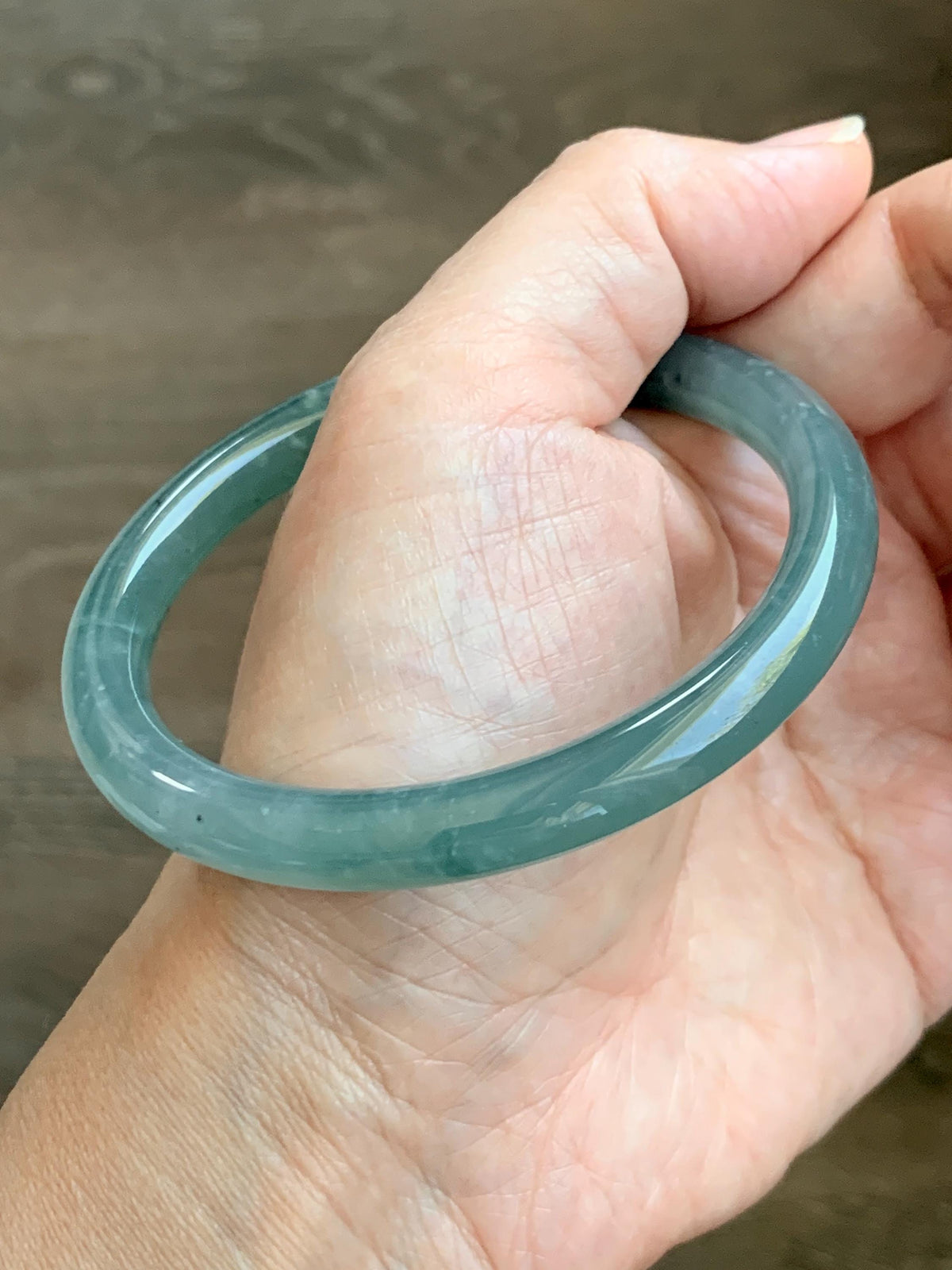 Certified Natural Grade A Guatemalan Icy Translucent Dusty Teal Green Jade Jadeite Bangle Bracelet 60mm 7.42” 35g 天然冰危蓝绿翡翠圆条手镯 949