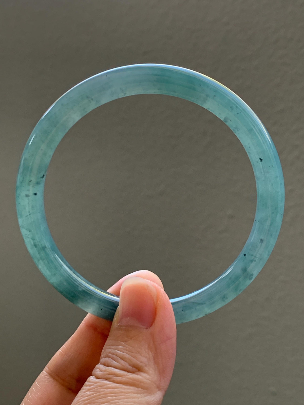 Certified Natural Grade A Guatemalan Icy Translucent Dusty Teal Green Jade Jadeite Bangle Bracelet 60mm 7.42” 35g 天然冰危蓝绿翡翠圆条手镯 949