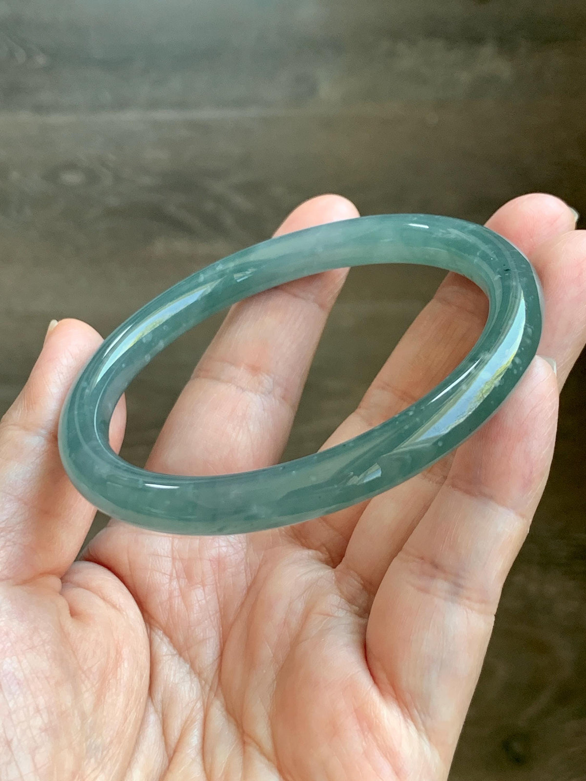 Certified Natural Grade A Guatemalan Icy Translucent Dusty Teal Green Jade Jadeite Bangle Bracelet 60mm 7.42” 35g 天然冰危蓝绿翡翠圆条手镯 949