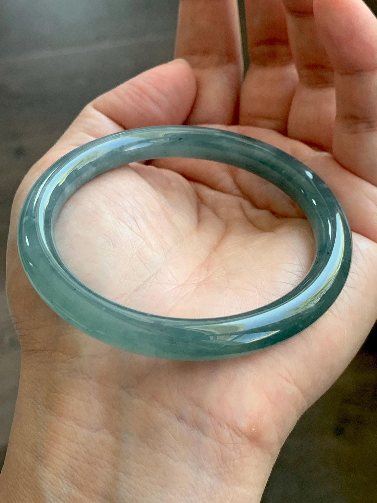 Certified Natural Grade A Guatemalan Icy Translucent Dusty Teal Green Jade Jadeite Bangle Bracelet 55.17mm 6.8” 32g 天然冰危蓝绿翡翠圆条手镯 951