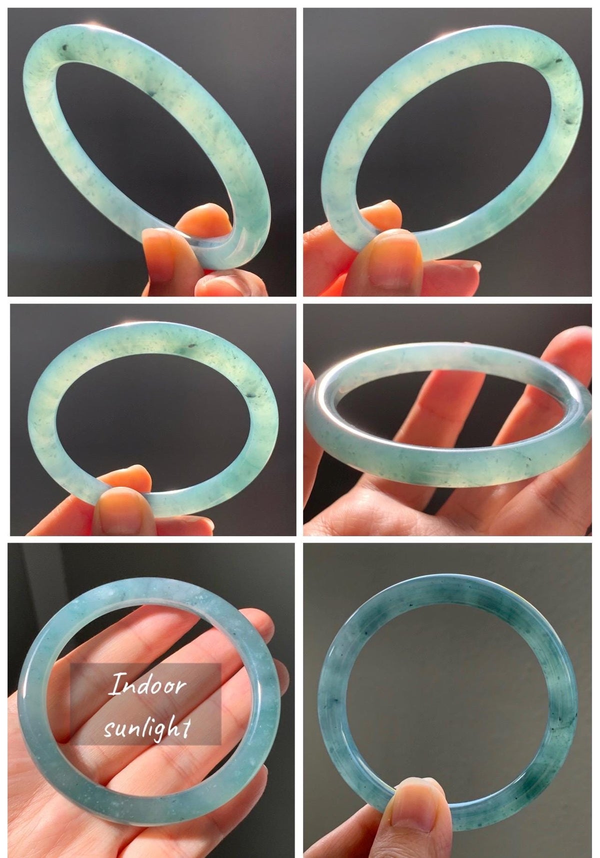 Certified Natural Grade A Guatemalan Icy Translucent Dusty Teal Green Jade Jadeite Bangle Bracelet 55.17mm 6.8” 32g 天然冰危蓝绿翡翠圆条手镯 951