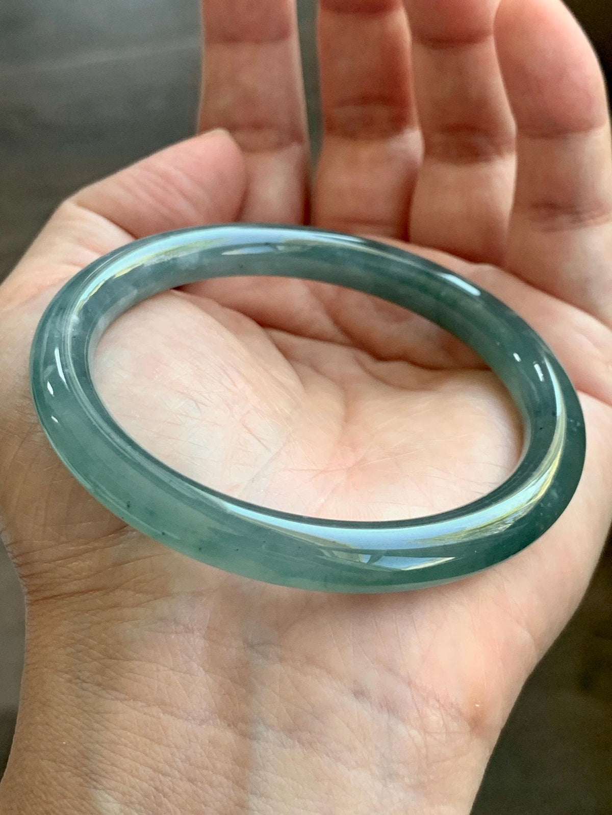 Certified Natural Grade A Guatemalan Icy Translucent Dusty Teal Green Jade Jadeite Bangle Bracelet 55.17mm 6.8” 32g 天然冰危蓝绿翡翠圆条手镯 951
