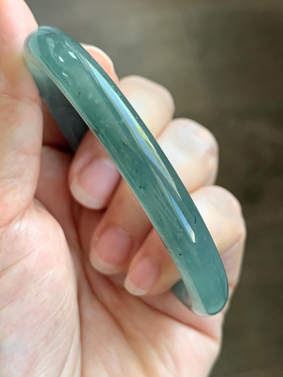 Certified Natural Grade A Guatemalan Icy Translucent Dusty Teal Green Jade Jadeite Bangle Bracelet 55.17mm 6.8” 32g 天然冰危蓝绿翡翠圆条手镯 951