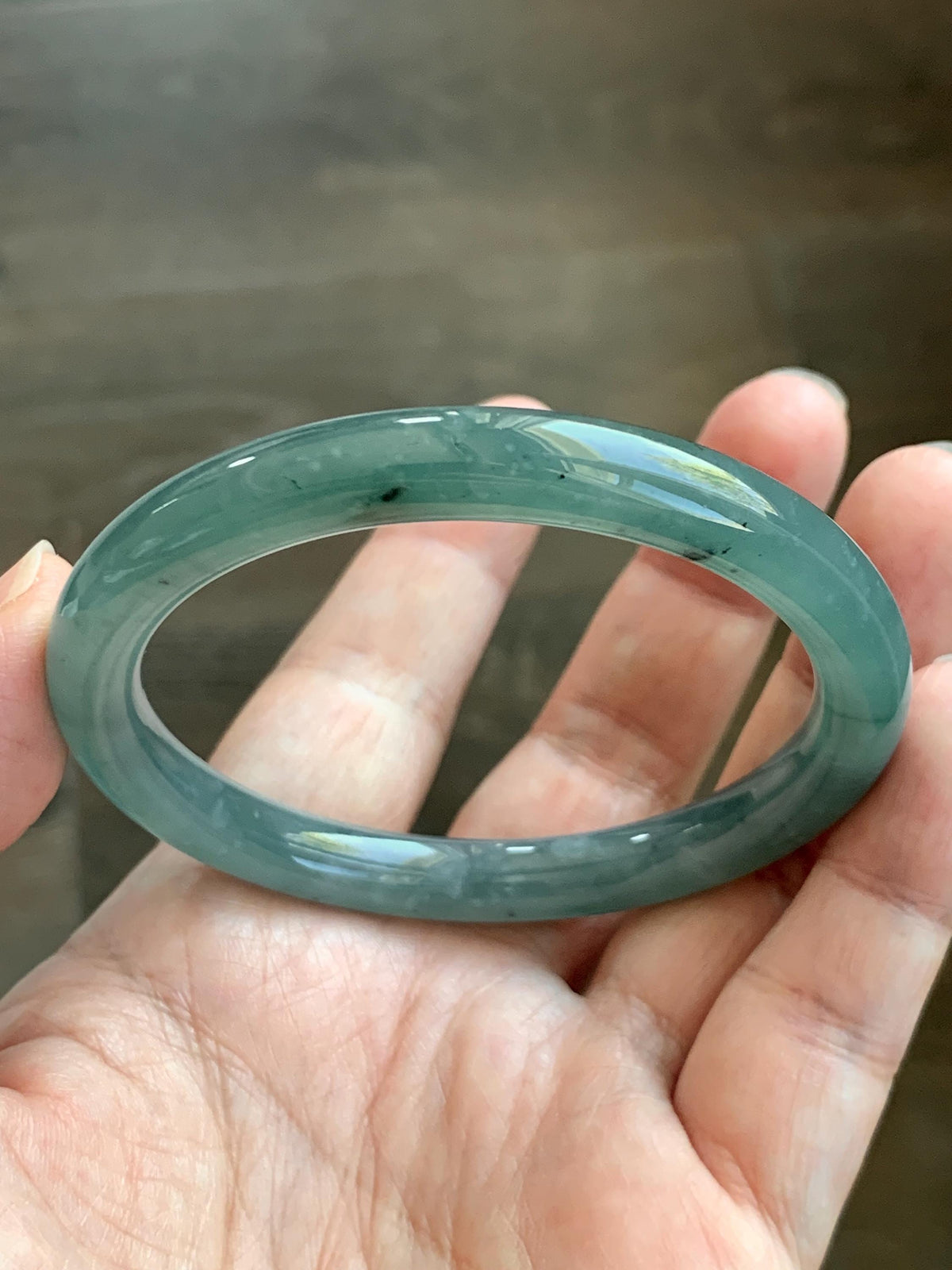 Certified Natural Grade A Guatemalan Icy Translucent Dusty Teal Green Jade Jadeite Bangle Bracelet 55.17mm 6.8” 32g 天然冰危蓝绿翡翠圆条手镯 951