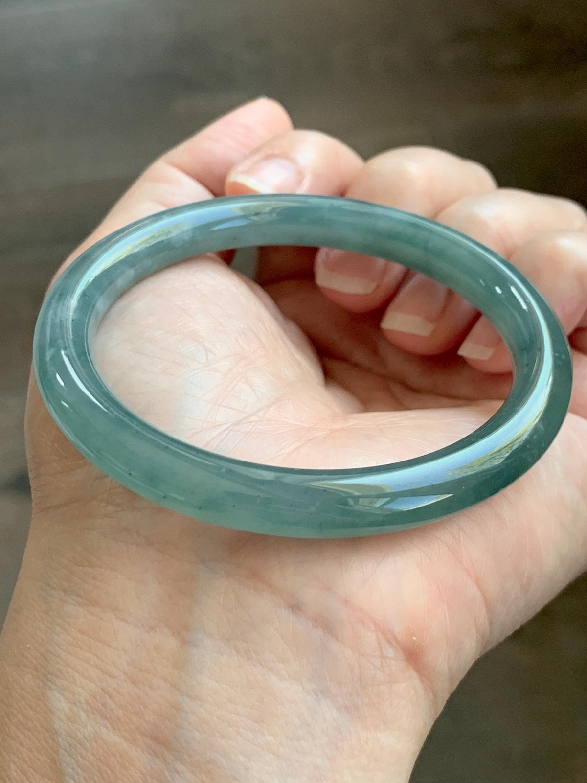 Certified Natural Grade A Guatemalan Icy Translucent Dusty Teal Green Jade Jadeite Bangle Bracelet 55.17mm 6.8” 32g 天然冰危蓝绿翡翠圆条手镯 951