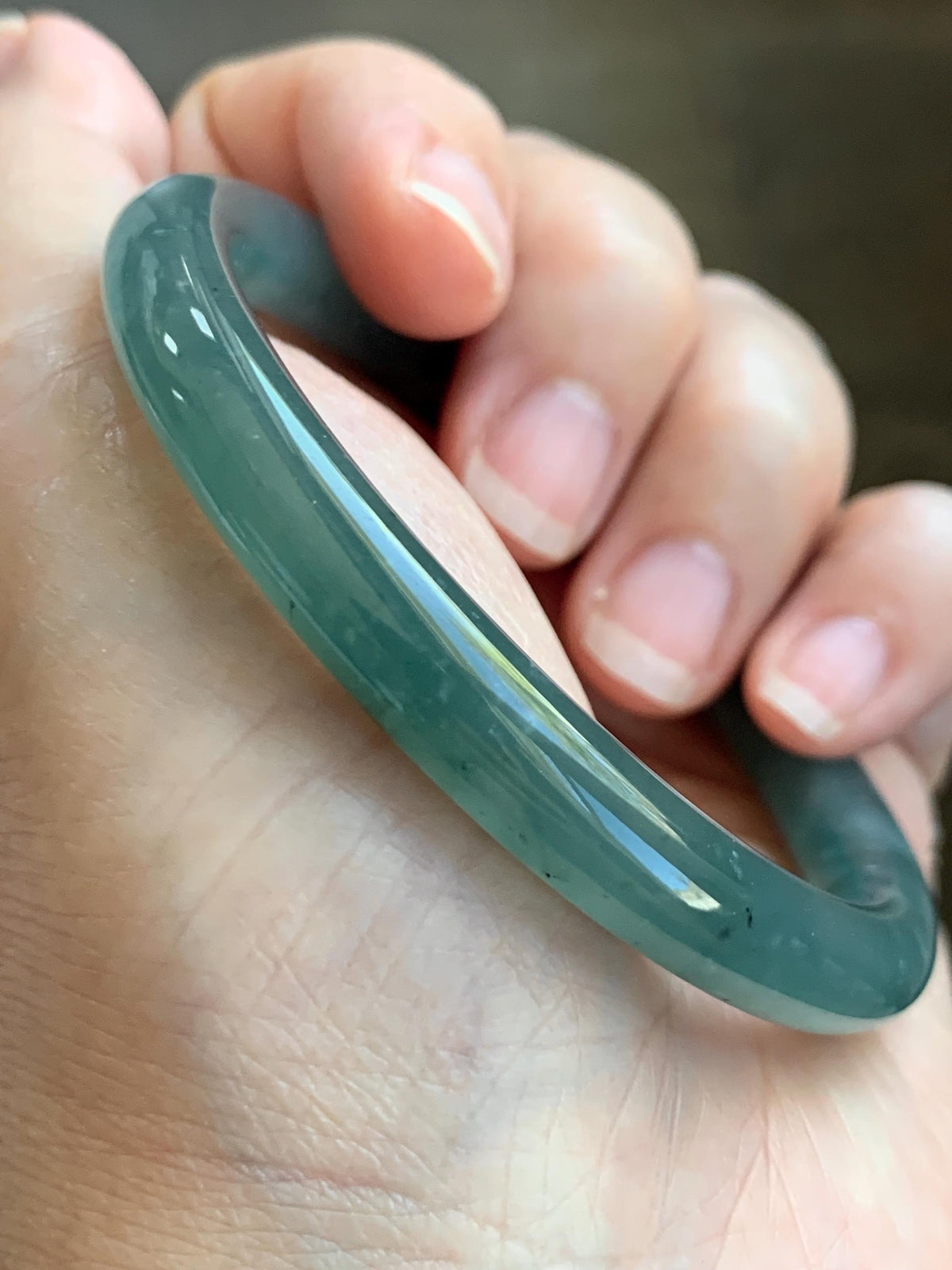Certified Natural Grade A Guatemalan Icy Translucent Dusty Teal Green Jade Jadeite Bangle Bracelet 55.17mm 6.8” 32g 天然冰危蓝绿翡翠圆条手镯 951
