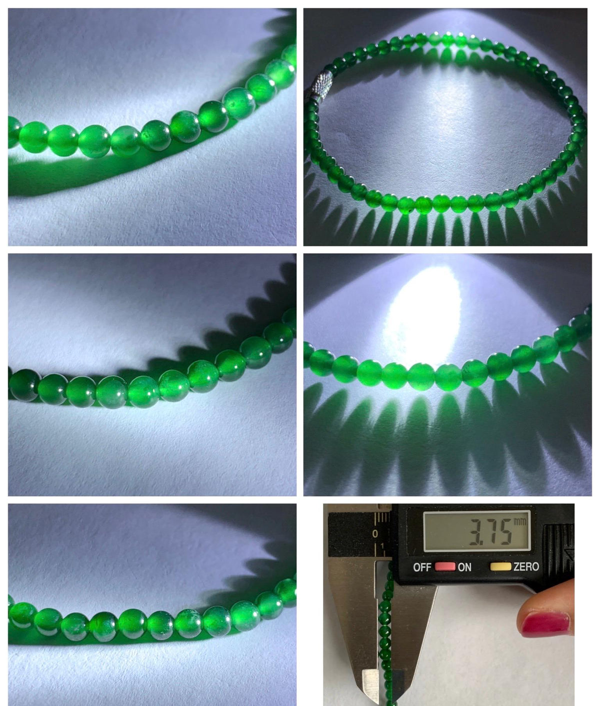 Natural Grade A Guatemalan Icy Translucent Vibrant Green Jade Jadeite Petite Beads Beaded Bracelet 7.5” 3.7mm 5g 天然冰危绿翡翠小卡圆珠手串 WLQ380C