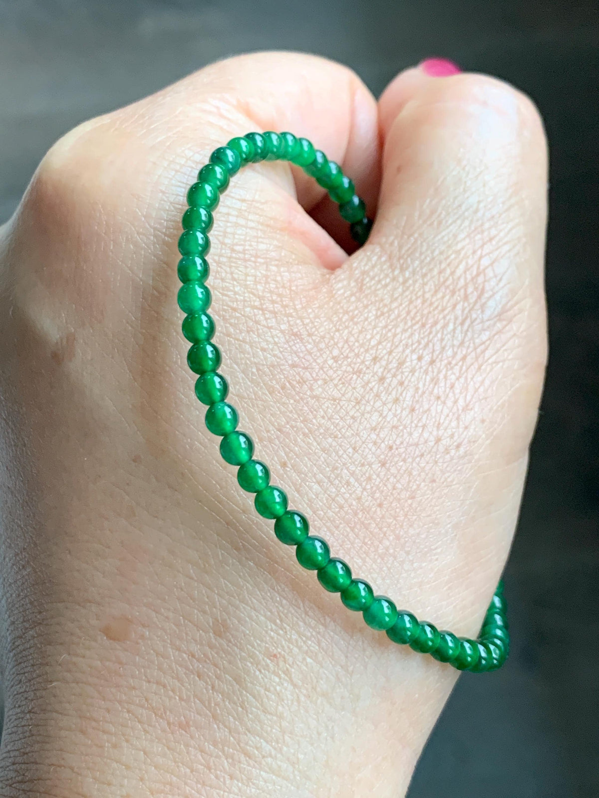 Natural Grade A Guatemalan Icy Translucent Vibrant Green Jade Jadeite Petite Beads Beaded Bracelet 7.5” 3.7mm 5g 天然冰危绿翡翠小卡圆珠手串 WLQ380C