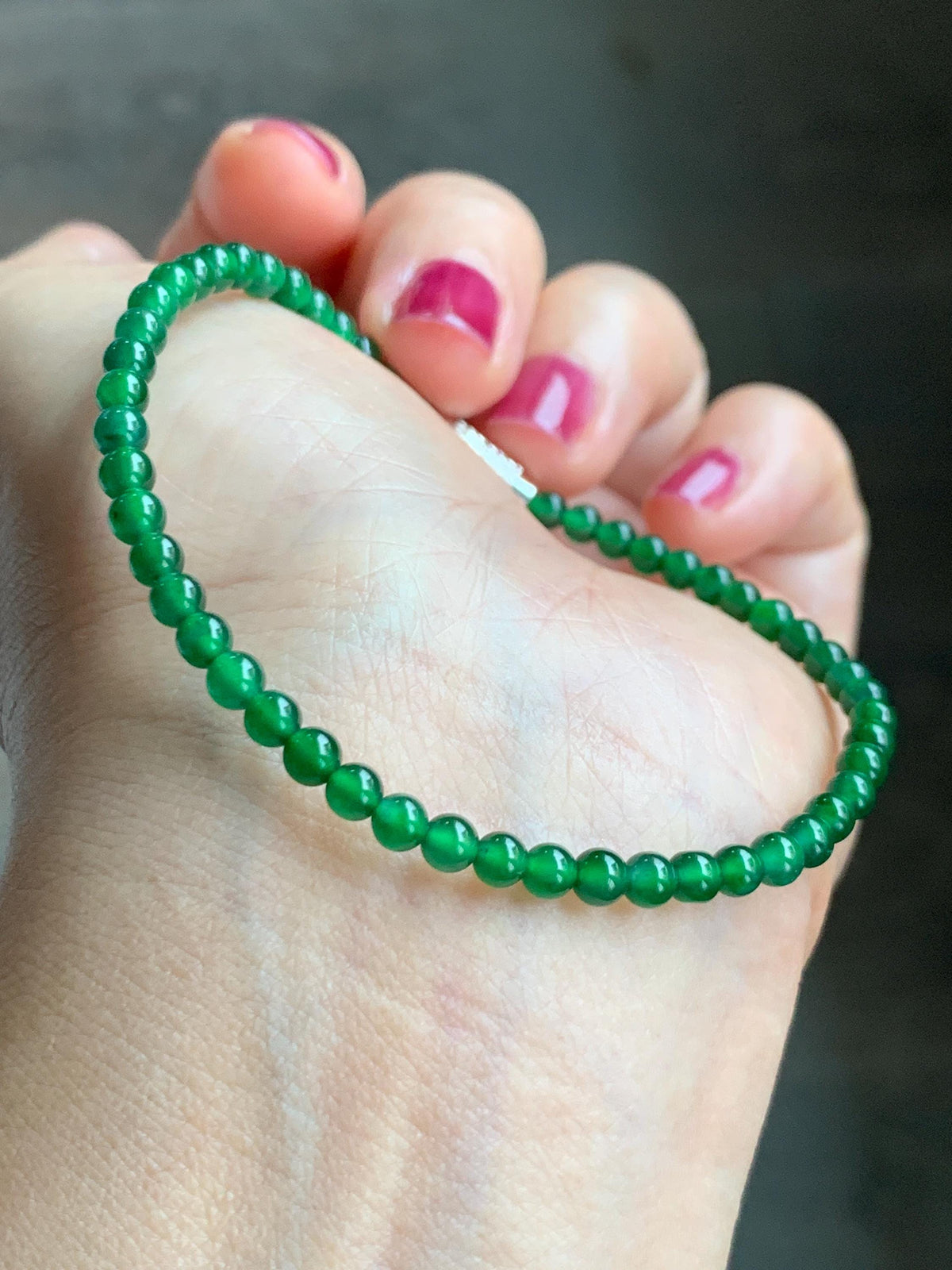 Natural Grade A Guatemalan Icy Translucent Vibrant Green Jade Jadeite Petite Beads Beaded Bracelet 7.5” 3.7mm 5g 天然冰危绿翡翠小卡圆珠手串 WLQ380C