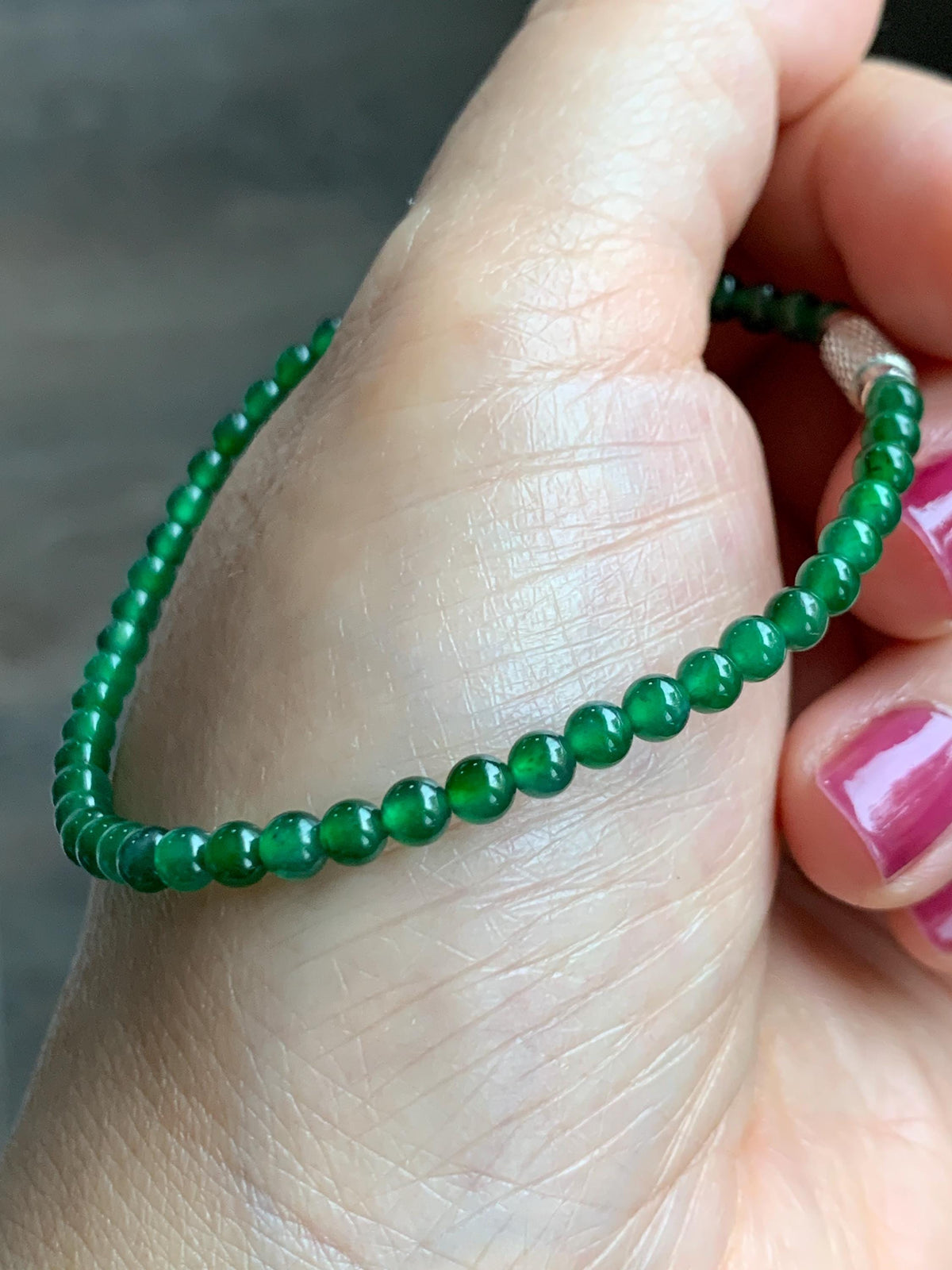 Natural Grade A Guatemalan Icy Translucent Vibrant Green Jade Jadeite Petite Beads Beaded Bracelet 7.25” 3.7mm 4g 天然冰危绿翡翠小卡圆珠手串 WLQ380B