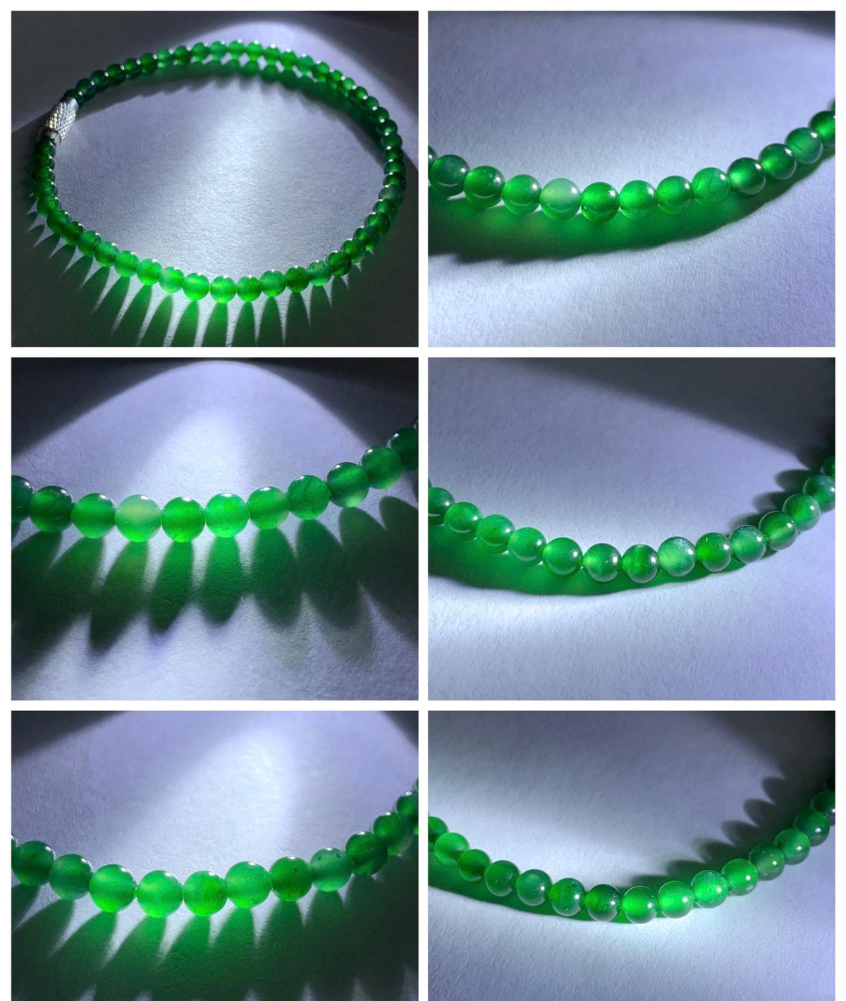Natural Grade A Guatemalan Icy Translucent Vibrant Green Jade Jadeite Petite Beads Beaded Bracelet 7.25” 3.7mm 4g 天然冰危绿翡翠小卡圆珠手串 WLQ380B