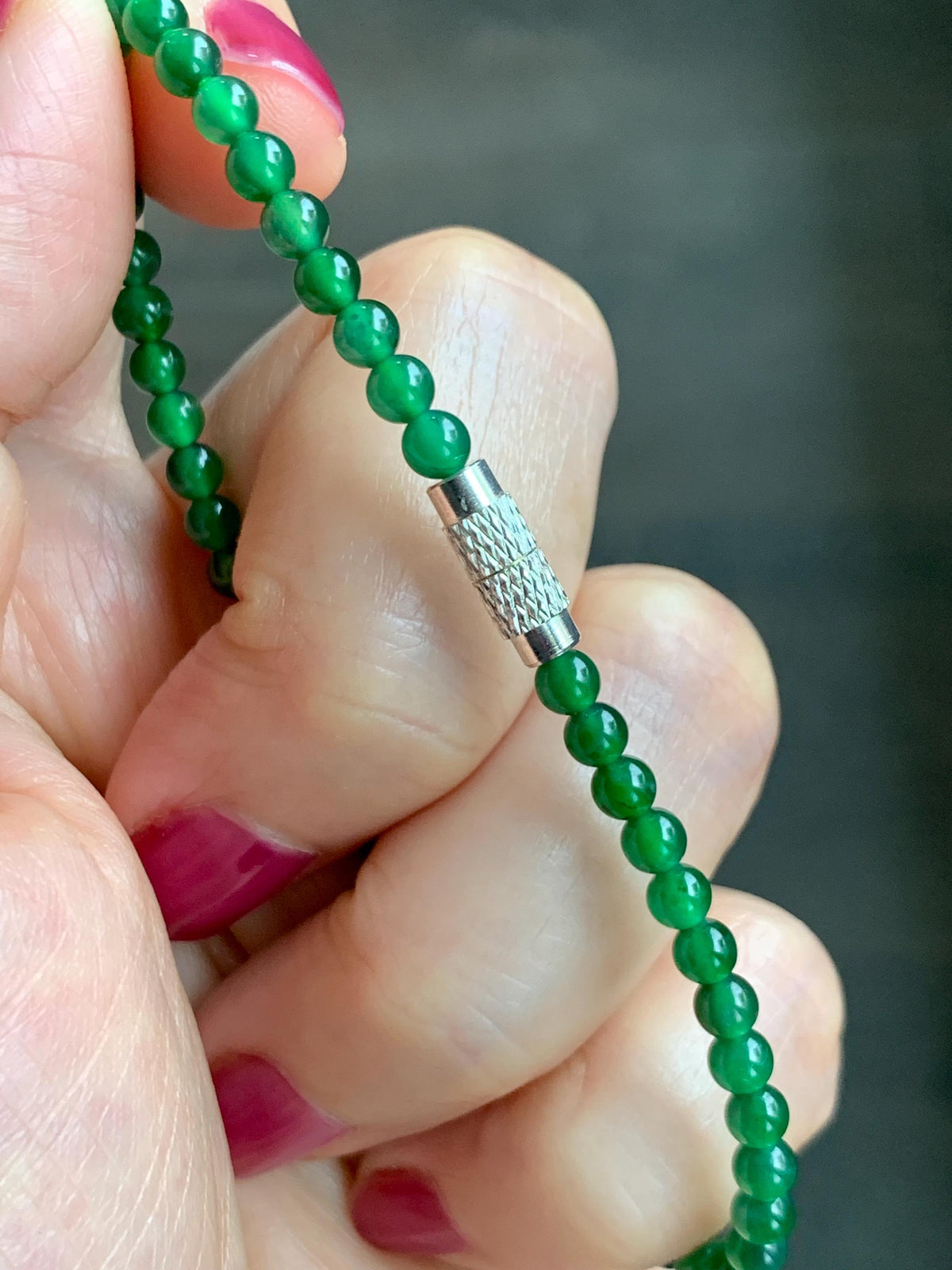Natural Grade A Guatemalan Icy Translucent Vibrant Green Jade Jadeite Petite Beads Beaded Bracelet 7.25” 3.7mm 4g 天然冰危绿翡翠小卡圆珠手串 WLQ380B