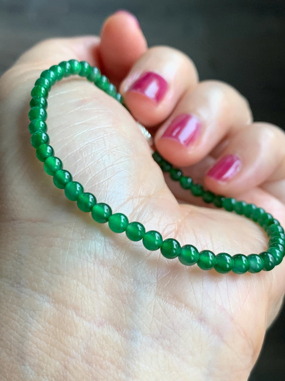 Natural Grade A Guatemalan Icy Translucent Vibrant Green Jade Jadeite Petite Beads Beaded Bracelet 7.25” 3.7mm 4g 天然冰危绿翡翠小卡圆珠手串 WLQ380B