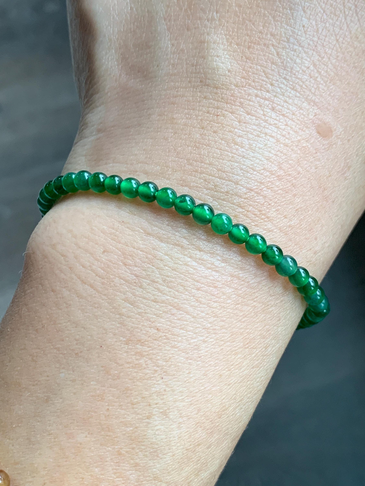 Natural Grade A Guatemalan Icy Translucent Vibrant Green Jade Jadeite Petite Beads Beaded Bracelet 7.25” 3.7mm 4g 天然冰危绿翡翠小卡圆珠手串 WLQ380B