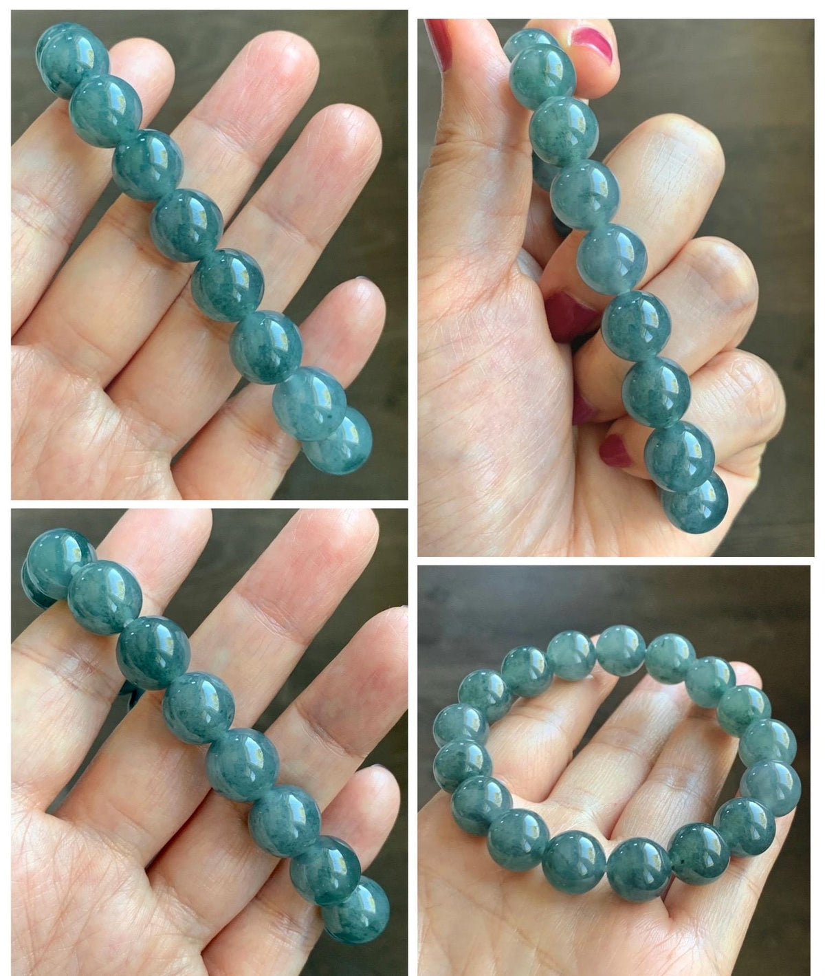 Certified Natural Grade A Guatemalan Icy Highly Translucent Blue Green Marble Jade Jadeite Beaded Bracelet 11.8mm 7.4” 48g 天然冰胶危蓝飘花翡翠手串 973
