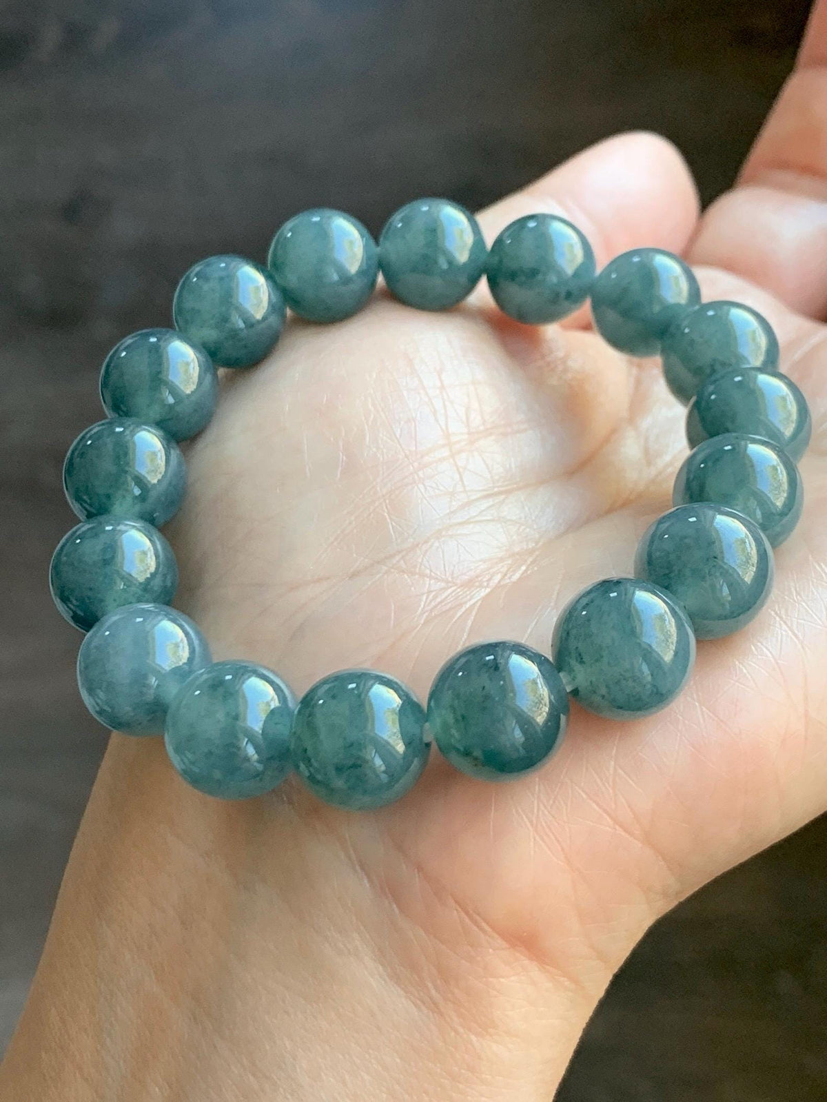 Certified Natural Grade A Guatemalan Icy Highly Translucent Blue Green Marble Jade Jadeite Beaded Bracelet 11.8mm 7.4” 48g 天然冰胶危蓝飘花翡翠手串 973
