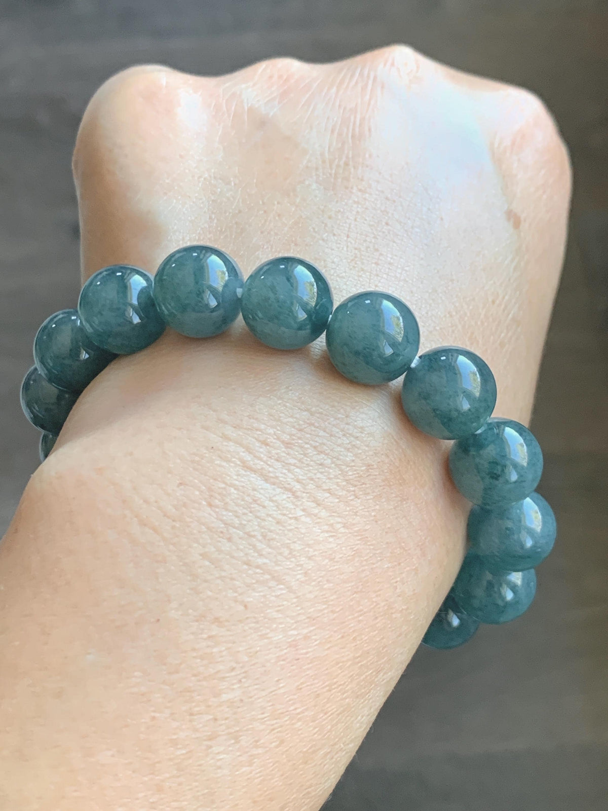 Certified Natural Grade A Guatemalan Icy Highly Translucent Blue Green Marble Jade Jadeite Beaded Bracelet 11.8mm 7.4” 48g 天然冰胶危蓝飘花翡翠手串 973