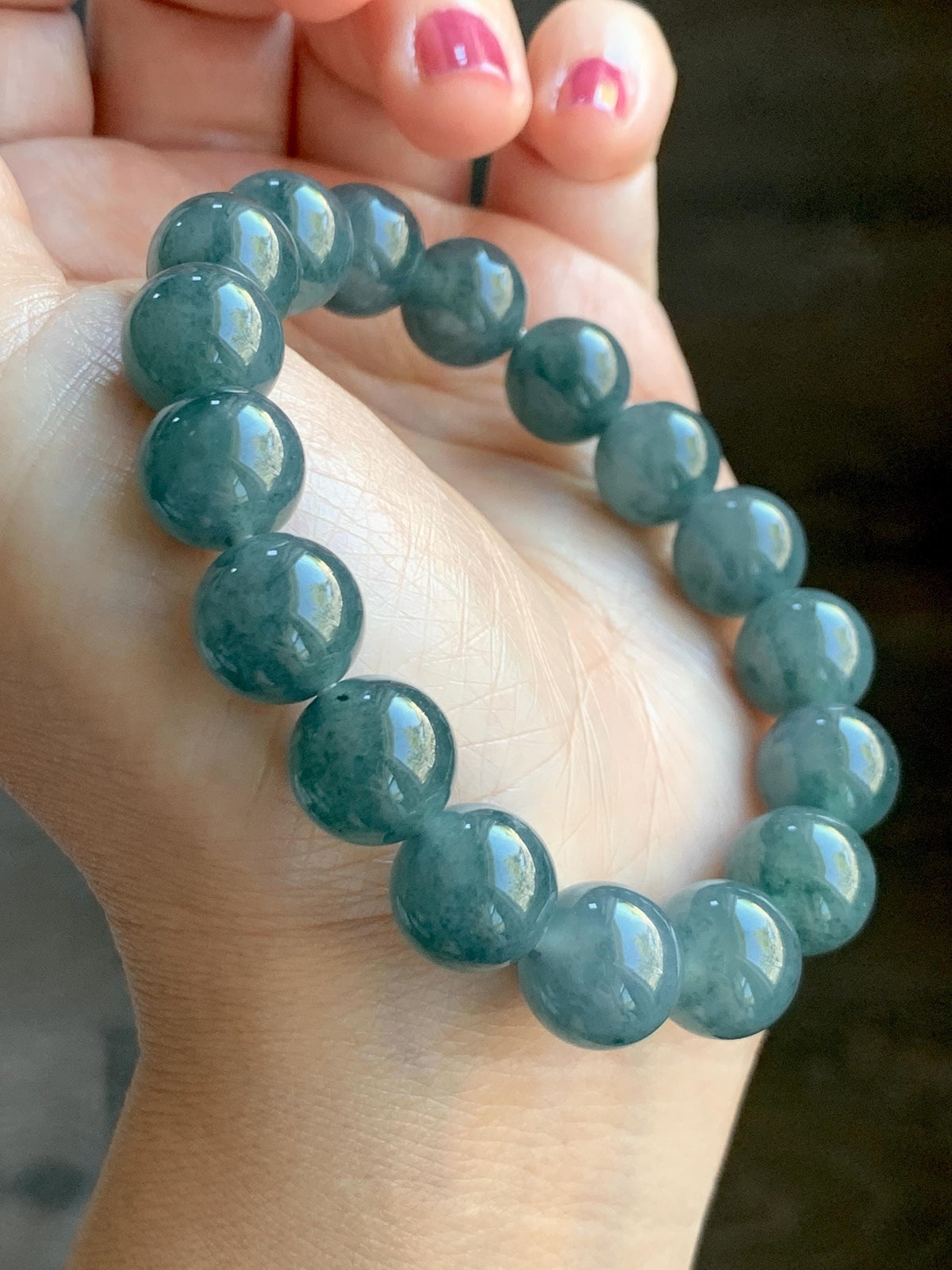 Certified Natural Grade A Guatemalan Icy Highly Translucent Blue Green Marble Jade Jadeite Beaded Bracelet 11.8mm 7.4” 48g 天然冰胶危蓝飘花翡翠手串 973