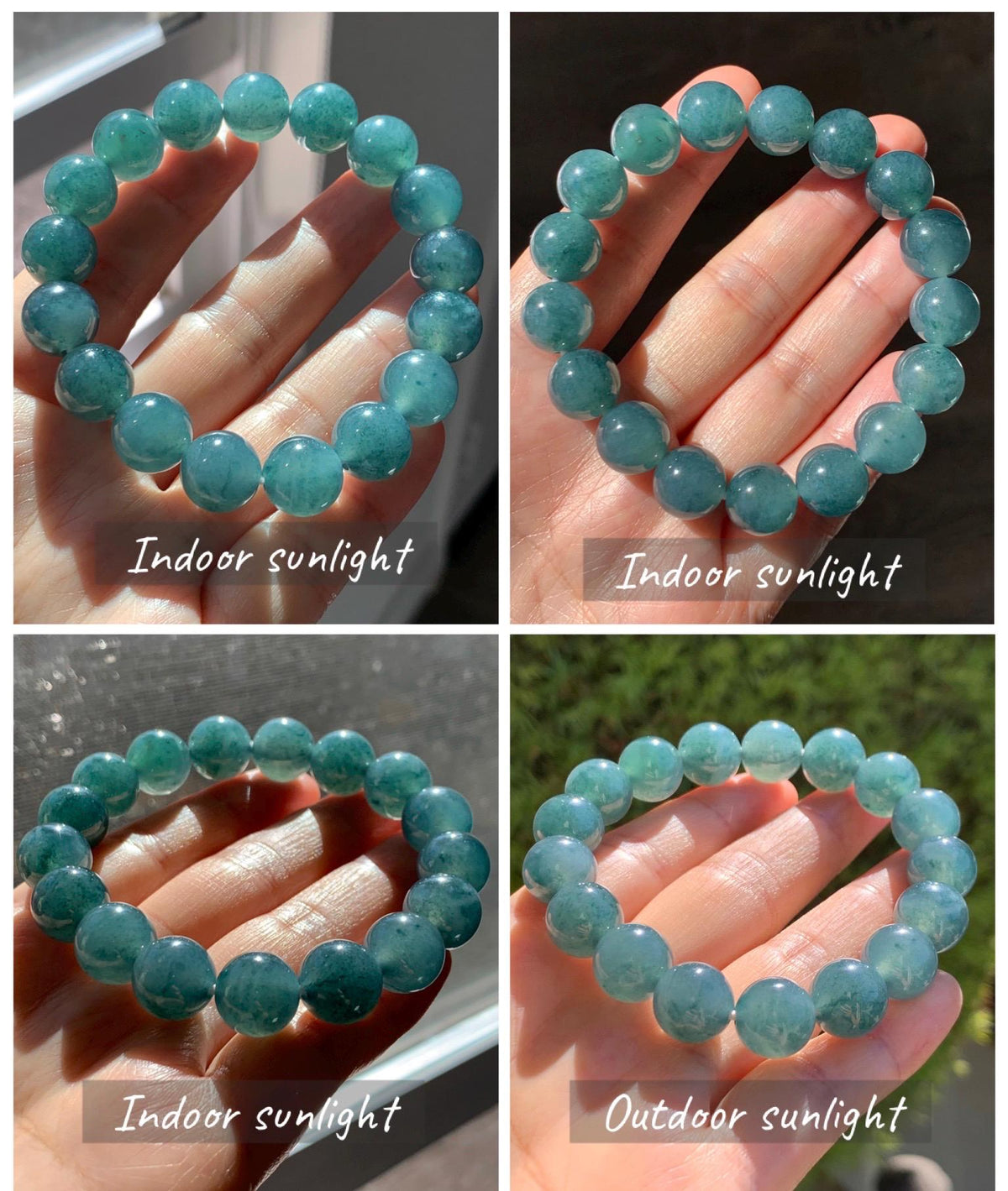 Certified Natural Grade A Guatemalan Icy Highly Translucent Blue Green Marble Jade Jadeite Beaded Bracelet 11.8mm 7.4” 49g 天然冰胶危蓝飘花翡翠手串 972
