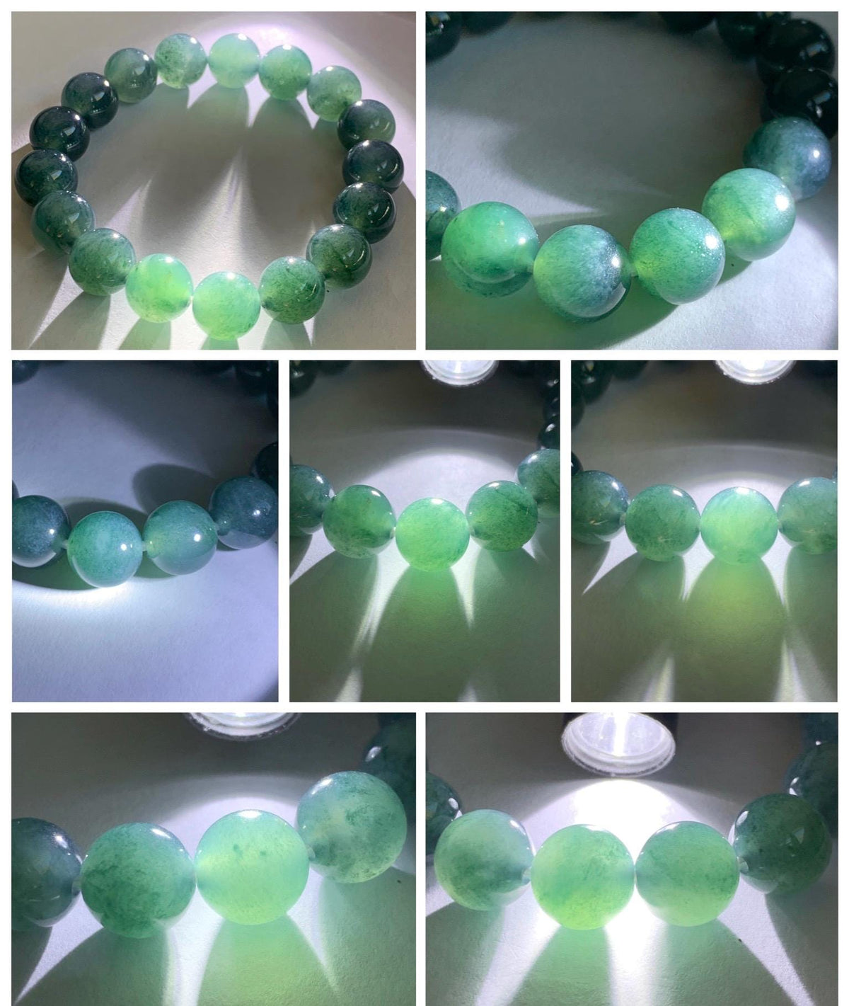 Certified Natural Grade A Guatemalan Icy Highly Translucent Blue Green Marble Jade Jadeite Beaded Bracelet 11.8mm 7.4” 49g 天然冰胶危蓝飘花翡翠手串 972