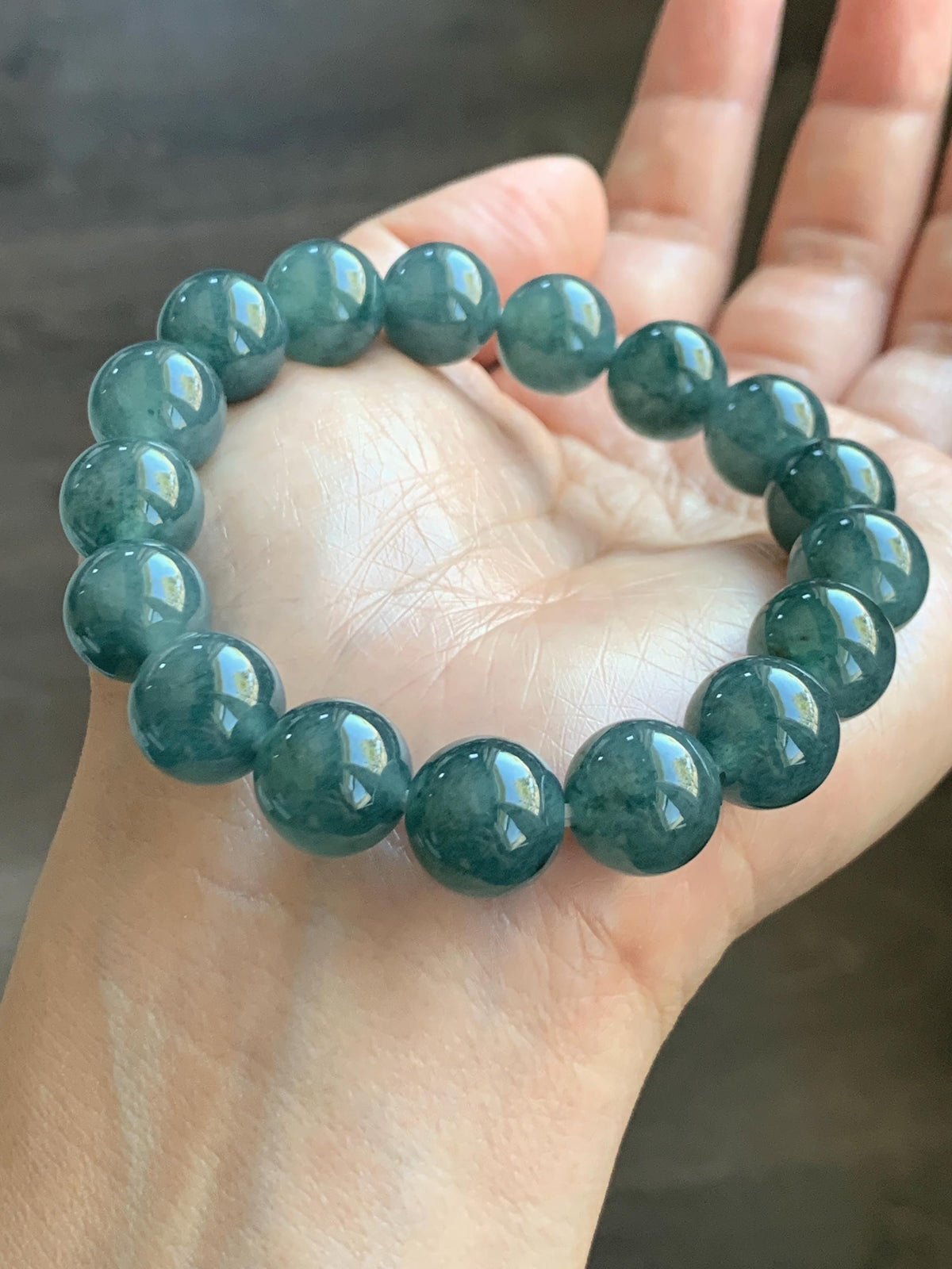 Certified Natural Grade A Guatemalan Icy Highly Translucent Blue Green Marble Jade Jadeite Beaded Bracelet 11.8mm 7.4” 49g 天然冰胶危蓝飘花翡翠手串 972