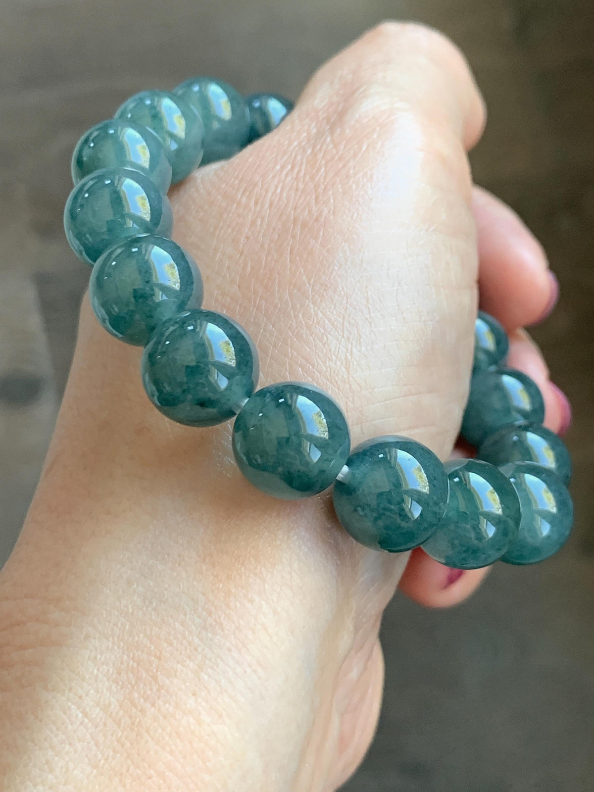 Certified Natural Grade A Guatemalan Icy Highly Translucent Blue Green Marble Jade Jadeite Beaded Bracelet 11.8mm 7.4” 49g 天然冰胶危蓝飘花翡翠手串 972