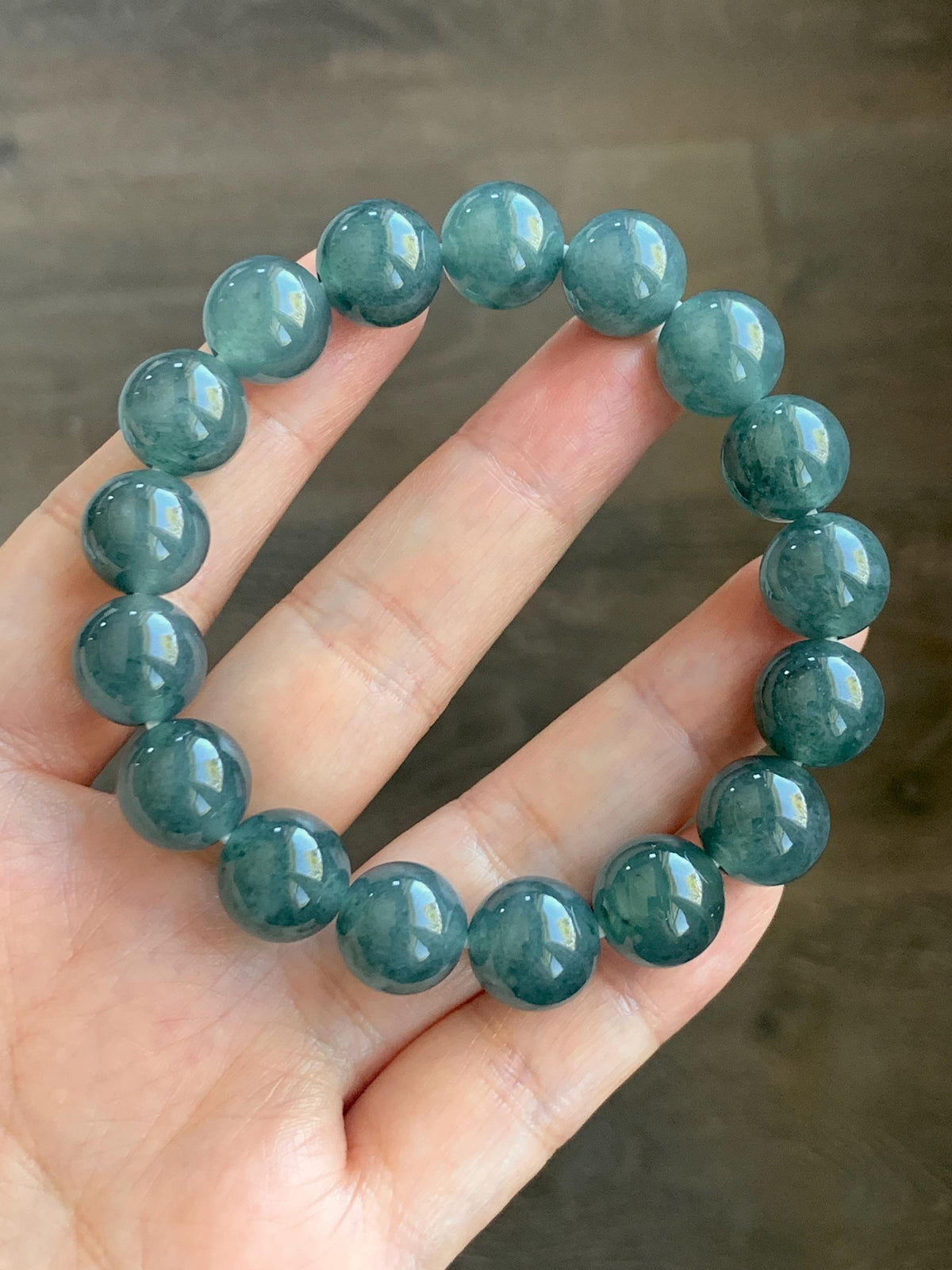 Certified Natural Grade A Guatemalan Icy Highly Translucent Blue Green Marble Jade Jadeite Beaded Bracelet 11.8mm 7.4” 49g 天然冰胶危蓝飘花翡翠手串 972