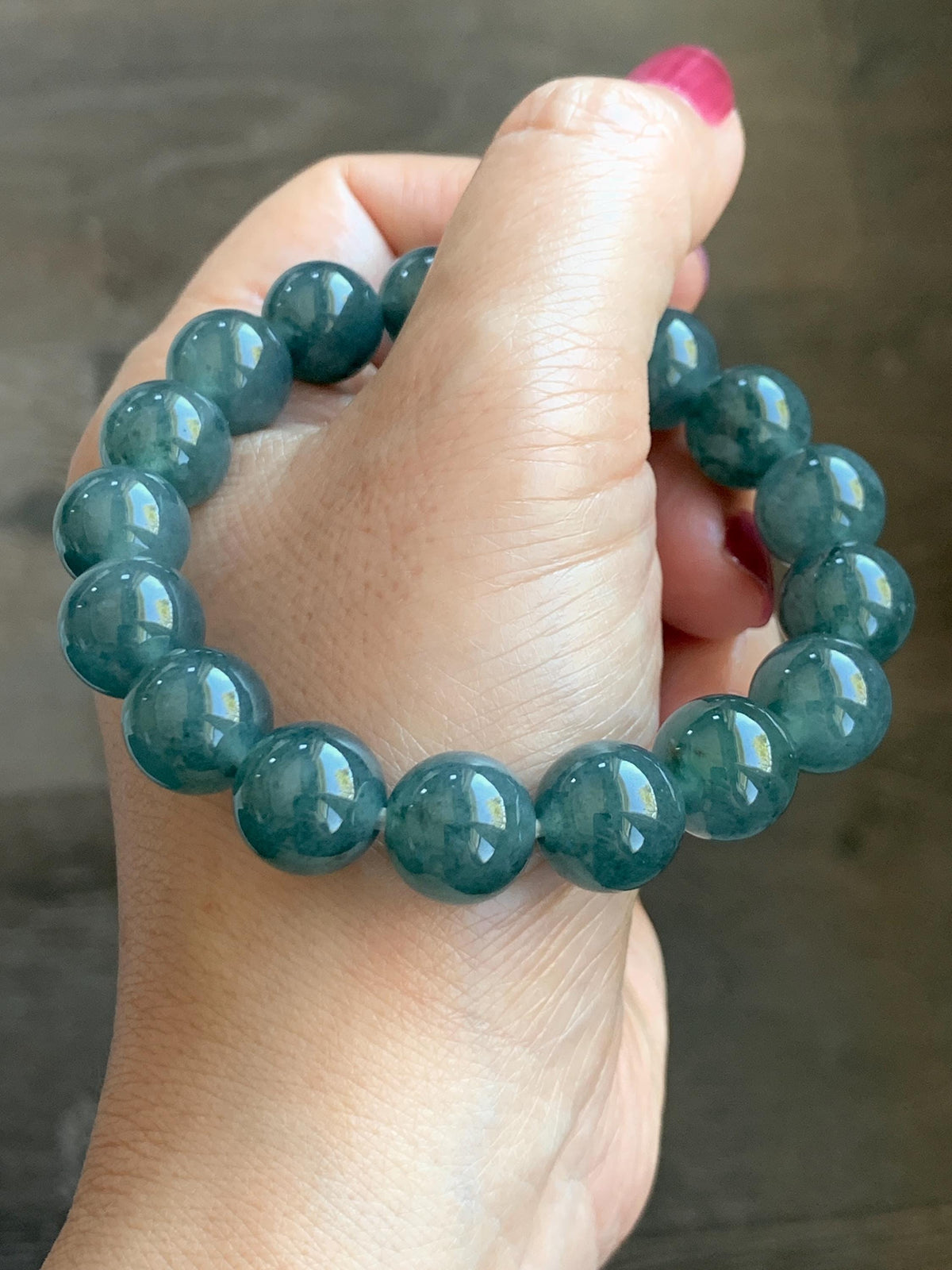 Certified Natural Grade A Guatemalan Icy Highly Translucent Blue Green Marble Jade Jadeite Beaded Bracelet 11.8mm 7.4” 49g 天然冰胶危蓝飘花翡翠手串 972