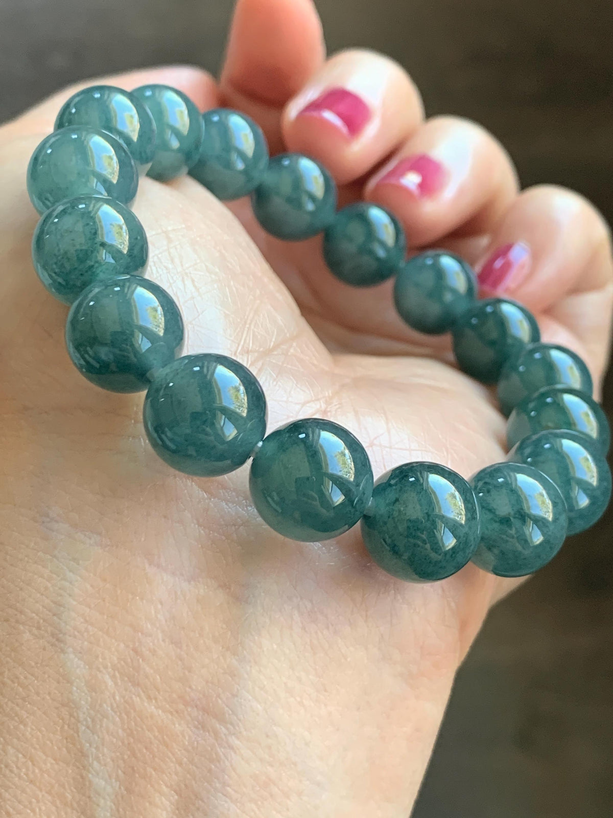 Certified Natural Grade A Guatemalan Icy Highly Translucent Blue Green Marble Jade Jadeite Beaded Bracelet 11.8mm 7.4” 49g 天然冰胶危蓝飘花翡翠手串 972