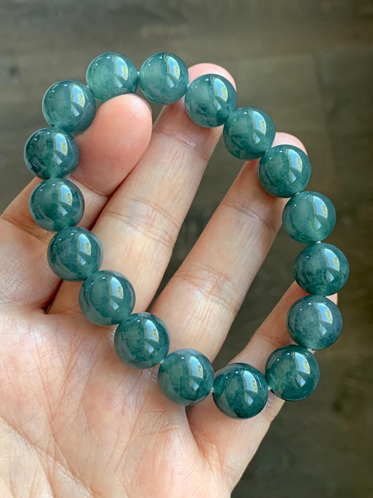 Certified Natural Grade A Guatemalan Icy Highly Translucent Blue Green Marble Jade Jadeite Beaded Bracelet 11.8mm 7.4” 49g 天然冰胶危蓝飘花翡翠手串 972