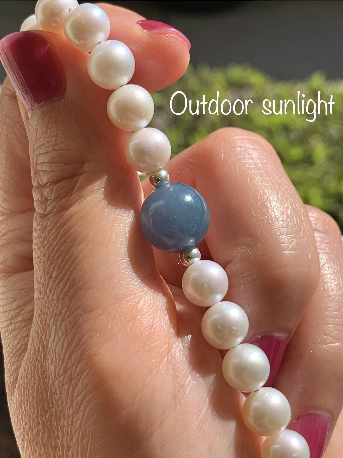 Natural Freshwater All-Nacre Pearls Grade A Icy Purplish Blue Jade Jadeite Beaded Bracelet Sterling Silver 6.75" 天然淡水无核珍珠冰危蓝紫翡翠手串 WLP377