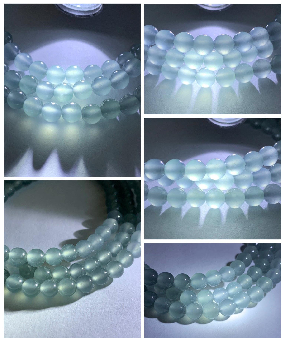 Certified Natural Grade A Guatemalan Premium Icy Pastel Dusty Blue Jade Jadeite Petite Beaded Necklace 5.4mm 22.5” 30g 天然冰胶起光危淡蓝翡翠小圆珠项链 974