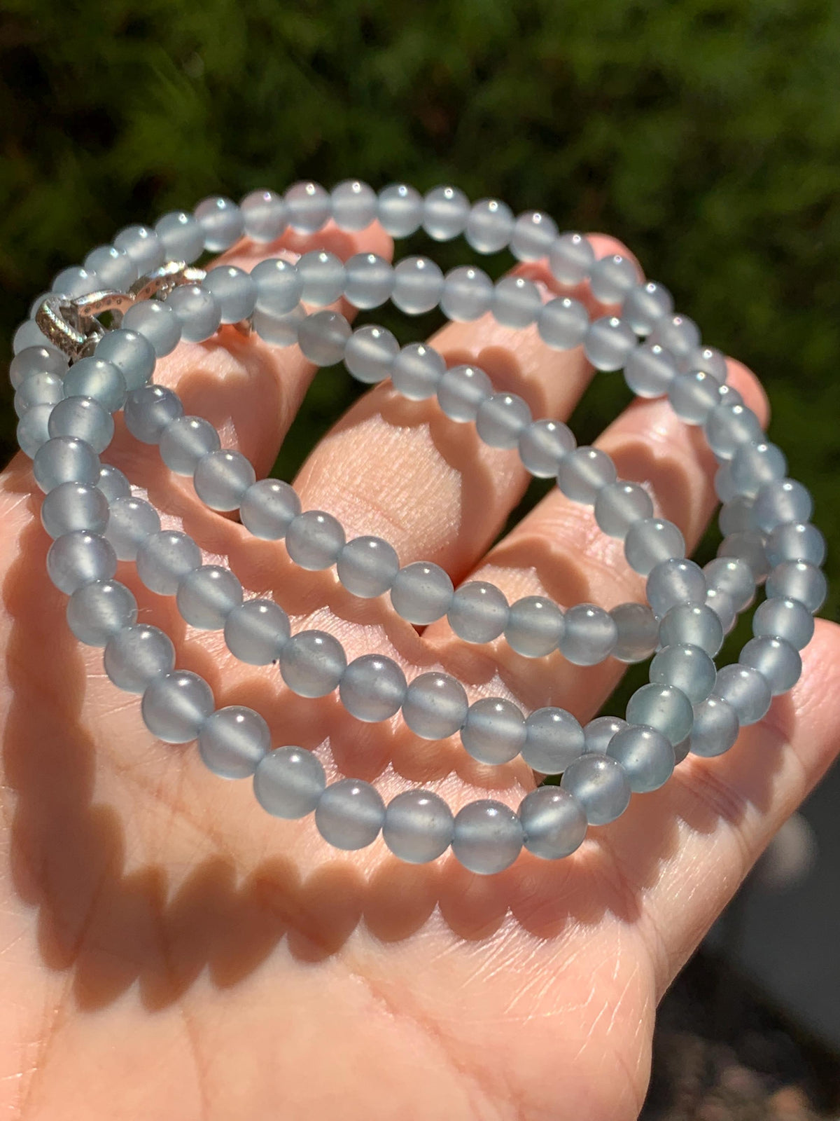 Certified Natural Grade A Guatemalan Premium Icy Pastel Dusty Blue Jade Jadeite Petite Beaded Necklace 5.4mm 22.5” 30g 天然冰胶起光危淡蓝翡翠小圆珠项链 974