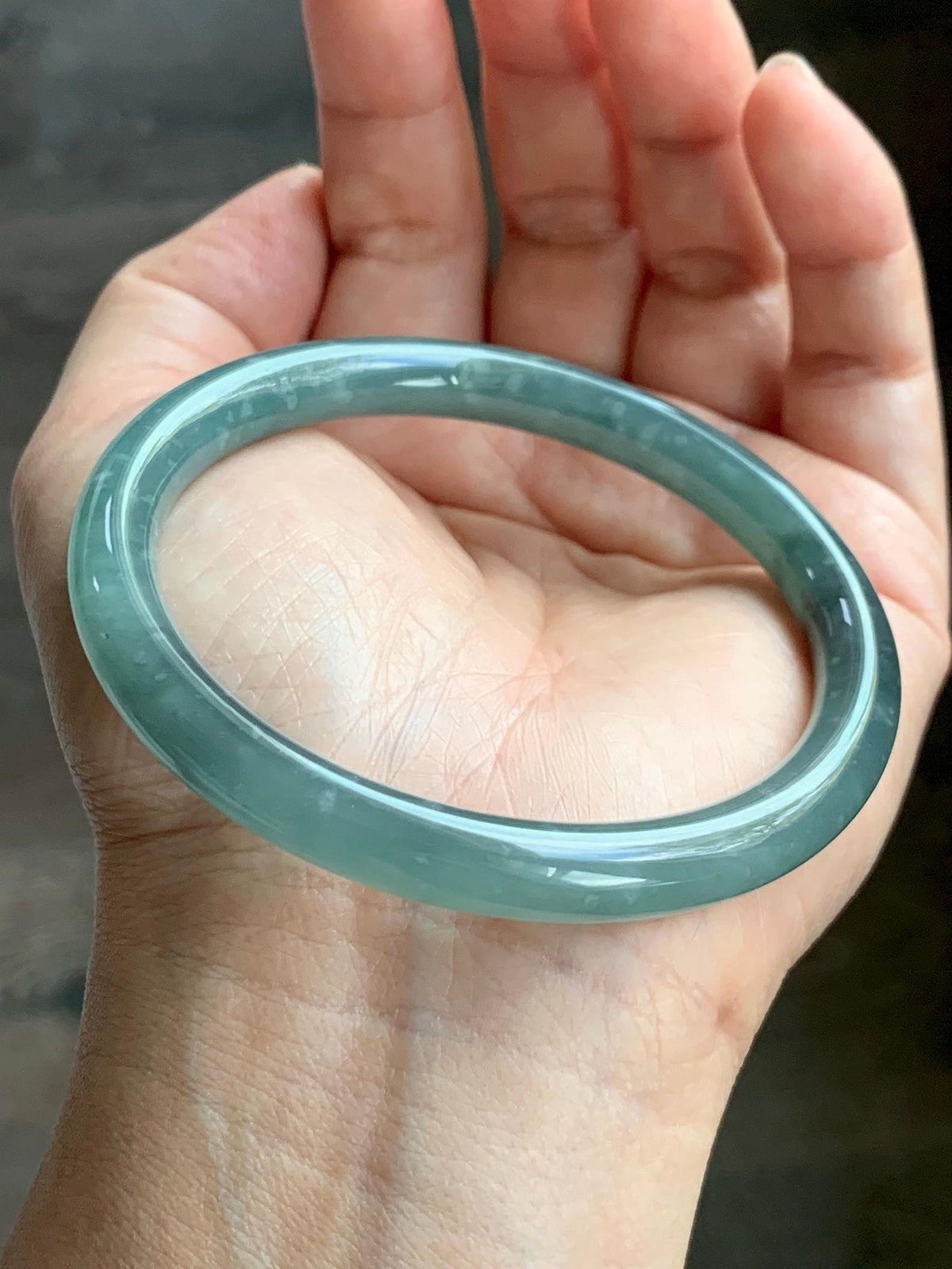 Certified Natural Grade A Guatemalan Icy Translucent Dusty Teal Green Jade Jadeite Bangle Bracelet 59mm 7.29” 33g 天然冰危蓝绿翡翠圆条手镯 930