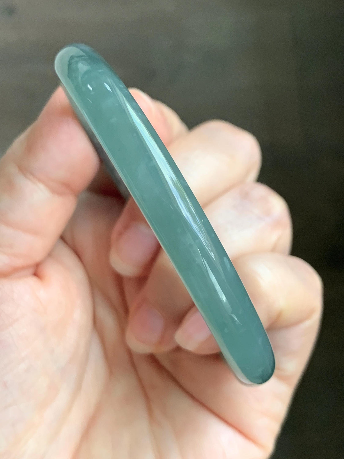 Certified Natural Grade A Guatemalan Icy Translucent Dusty Teal Green Jade Jadeite Bangle Bracelet 59mm 7.29” 33g 天然冰危蓝绿翡翠圆条手镯 930