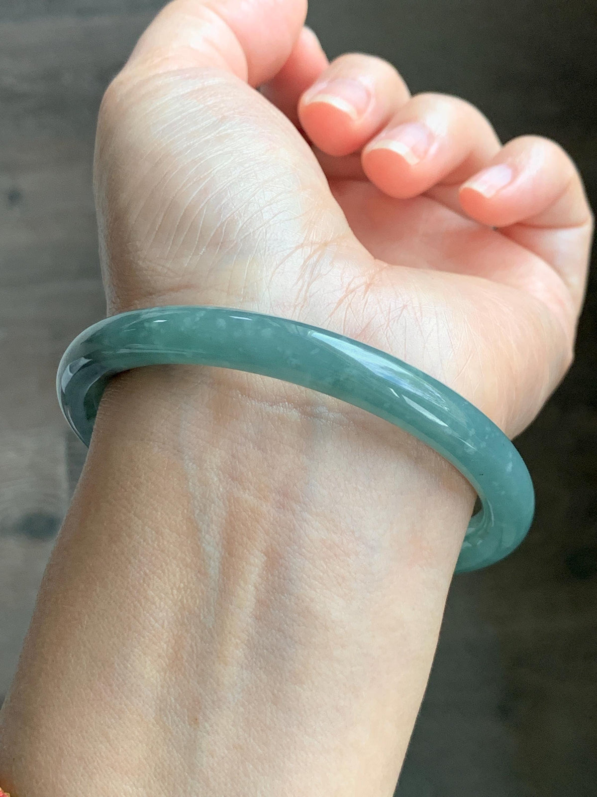 Certified Natural Grade A Guatemalan Icy Translucent Dusty Teal Green Jade Jadeite Bangle Bracelet 59mm 7.29” 33g 天然冰危蓝绿翡翠圆条手镯 930