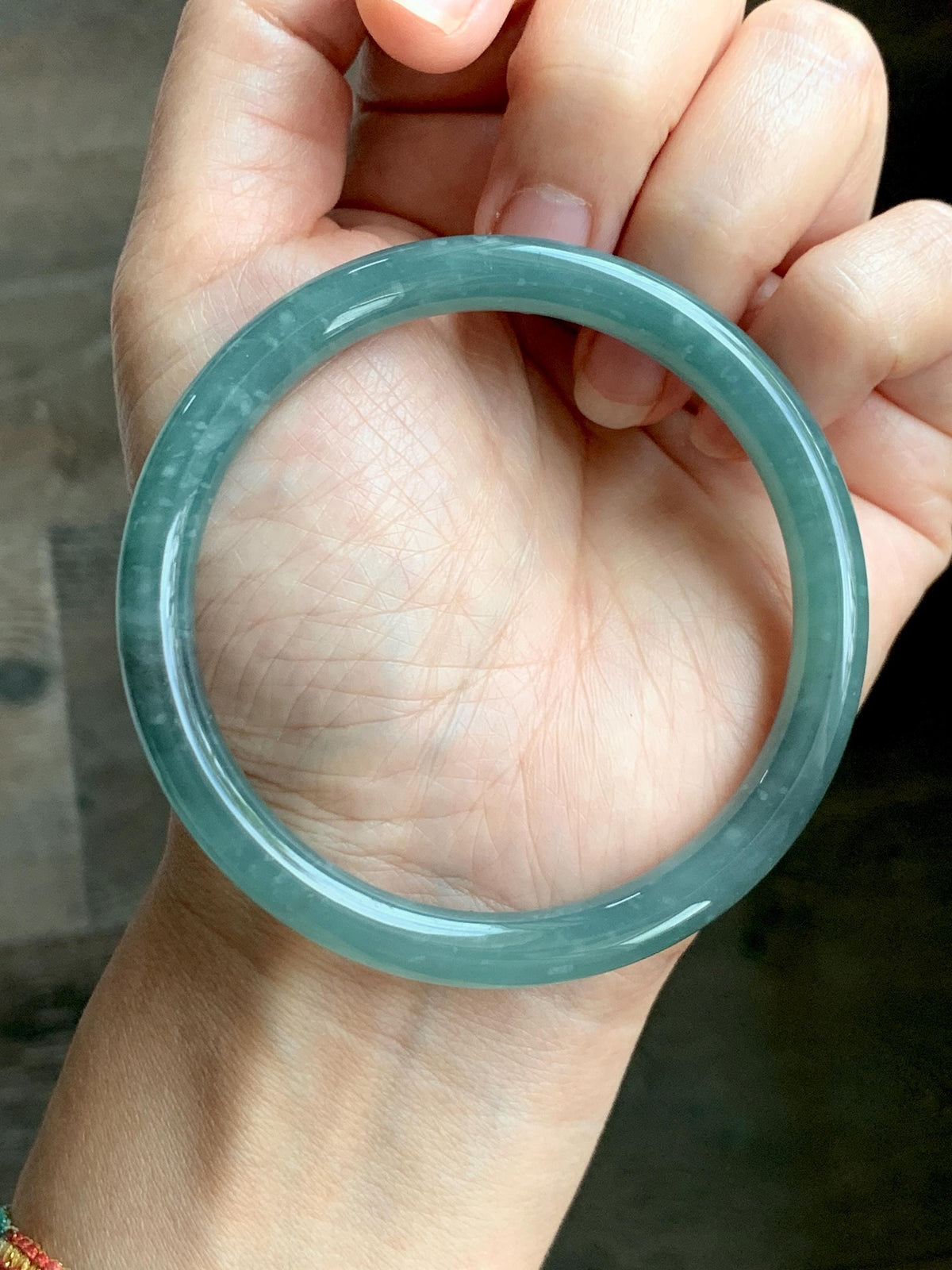 Certified Natural Grade A Guatemalan Icy Translucent Dusty Teal Green Jade Jadeite Bangle Bracelet 59mm 7.29” 33g 天然冰危蓝绿翡翠圆条手镯 930