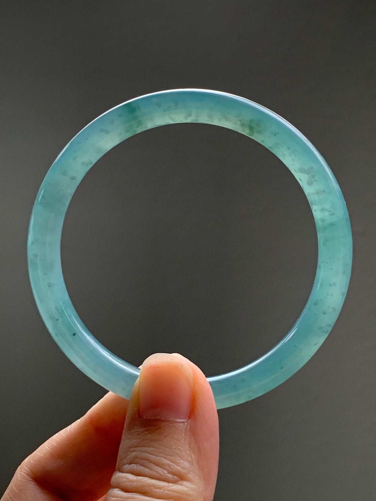 Certified Natural Grade A Guatemalan Icy Translucent Dusty Teal Green Jade Jadeite Bangle Bracelet 56mm 6.93” 27g 天然冰危蓝绿翡翠圆条手镯 950