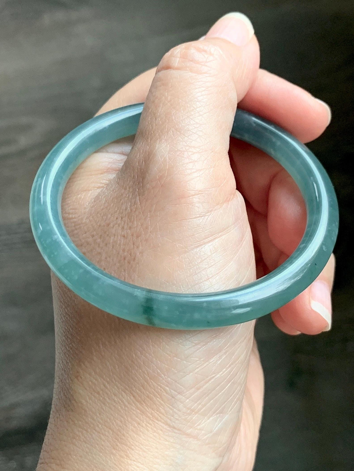 Certified Natural Grade A Guatemalan Icy Translucent Dusty Teal Green Jade Jadeite Bangle Bracelet 56mm 6.93” 27g 天然冰危蓝绿翡翠圆条手镯 950