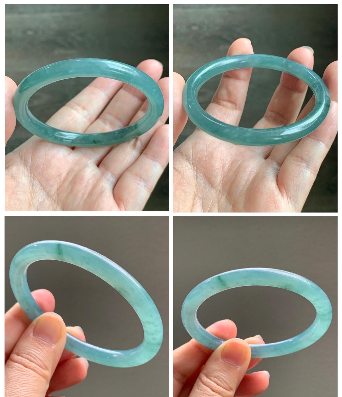 Certified Natural Grade A Guatemalan Icy Translucent Dusty Teal Green Jade Jadeite Bangle Bracelet 56mm 6.93” 27g 天然冰危蓝绿翡翠圆条手镯 950