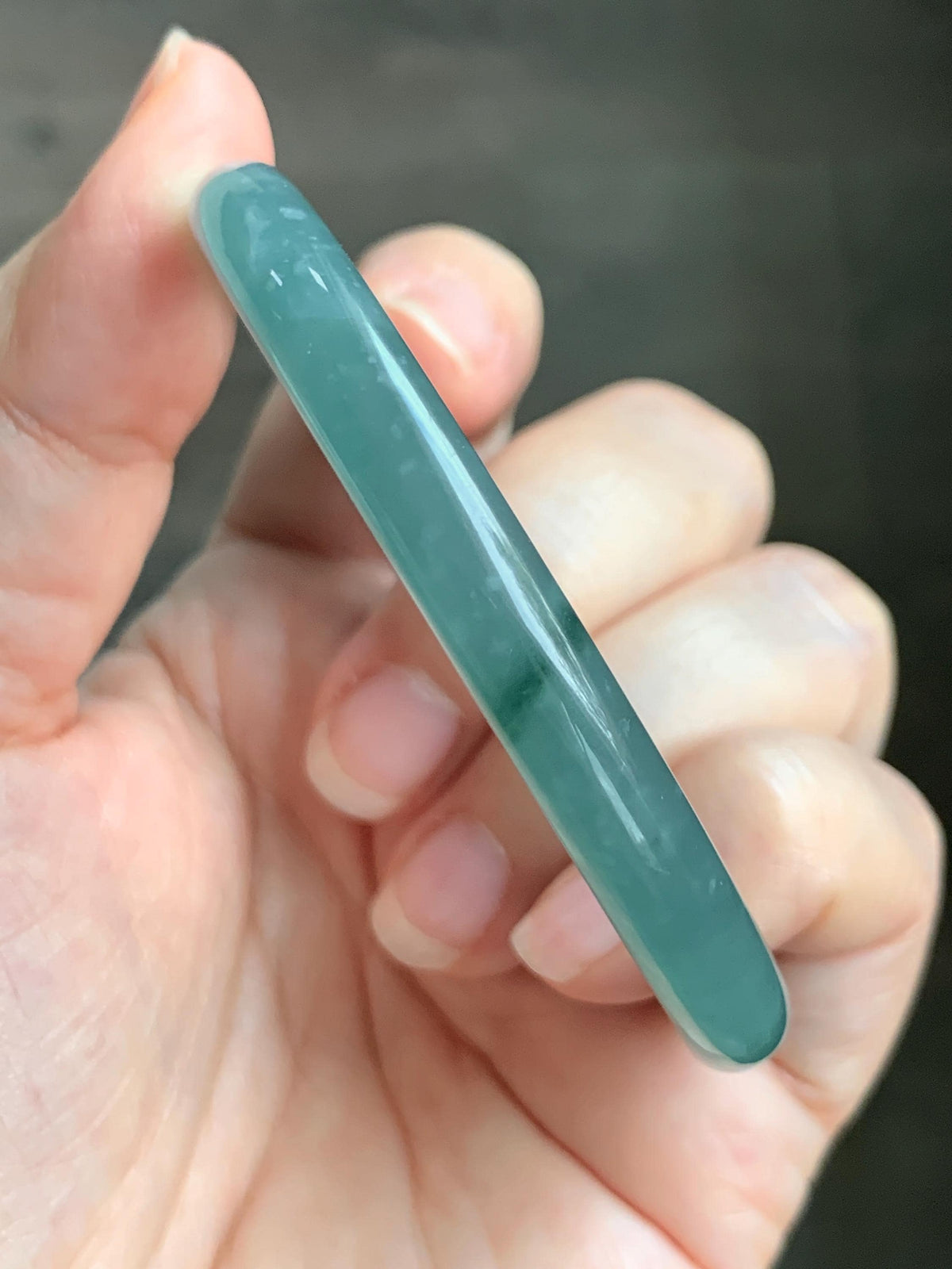 Certified Natural Grade A Guatemalan Icy Translucent Dusty Teal Green Jade Jadeite Bangle Bracelet 56mm 6.93” 27g 天然冰危蓝绿翡翠圆条手镯 950