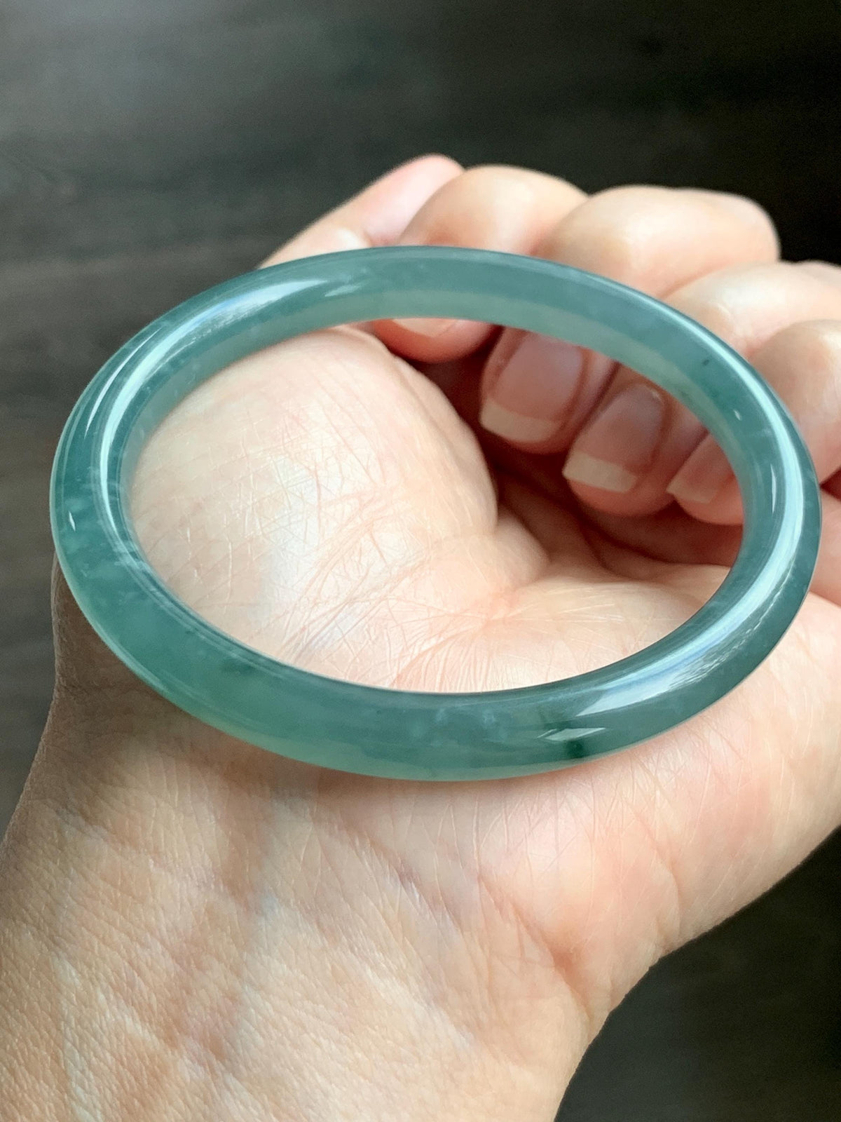 Certified Natural Grade A Guatemalan Icy Translucent Dusty Teal Green Jade Jadeite Bangle Bracelet 56mm 6.93” 27g 天然冰危蓝绿翡翠圆条手镯 950