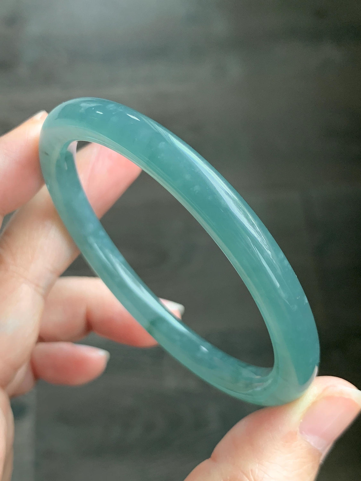 Certified Natural Grade A Guatemalan Icy Translucent Dusty Teal Green Jade Jadeite Bangle Bracelet 56mm 6.93” 27g 天然冰危蓝绿翡翠圆条手镯 950